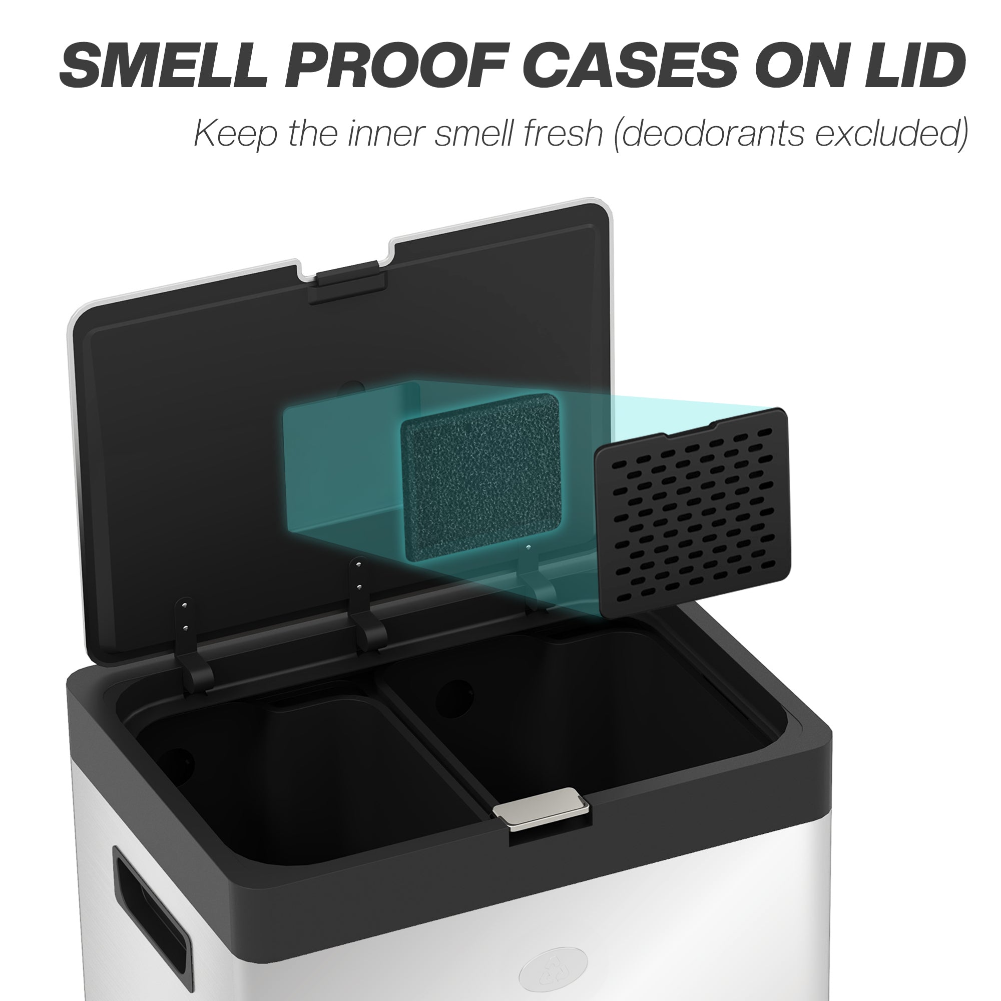 HOMCOM 56L Kitchen Bin, Stainless Steel 3 Compartment Bin with Wheels, Soft Close Lid, Removable Inner Buckets, Fingerprint-Proof for Recycling and Waste, Silver