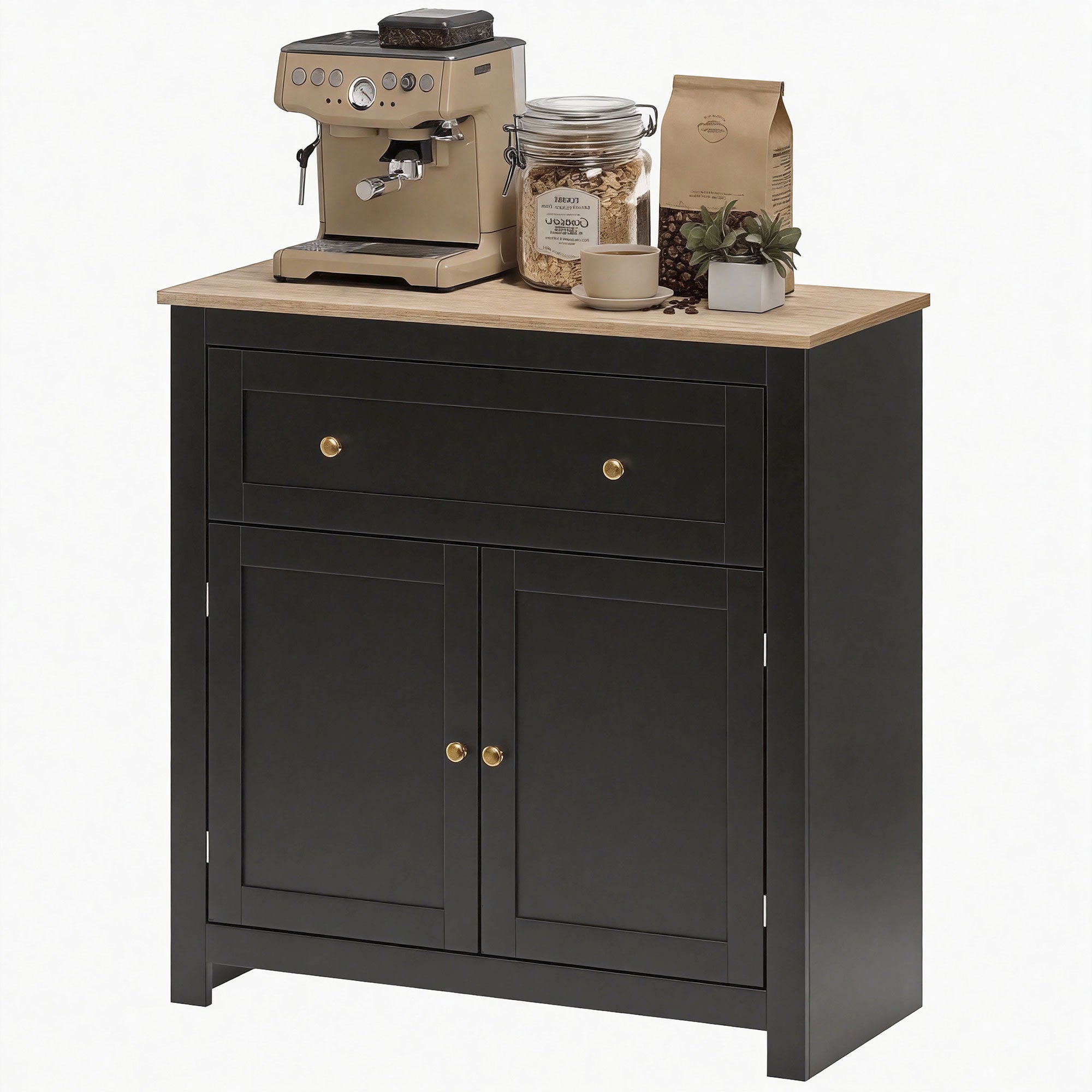 Sideboard Storage Cabinet, Modern Kitchen Cupboard with Adjustable Shelf, Drawer and Double Doors, Sideboard for Living Room, Dining Room, Hallway, Black