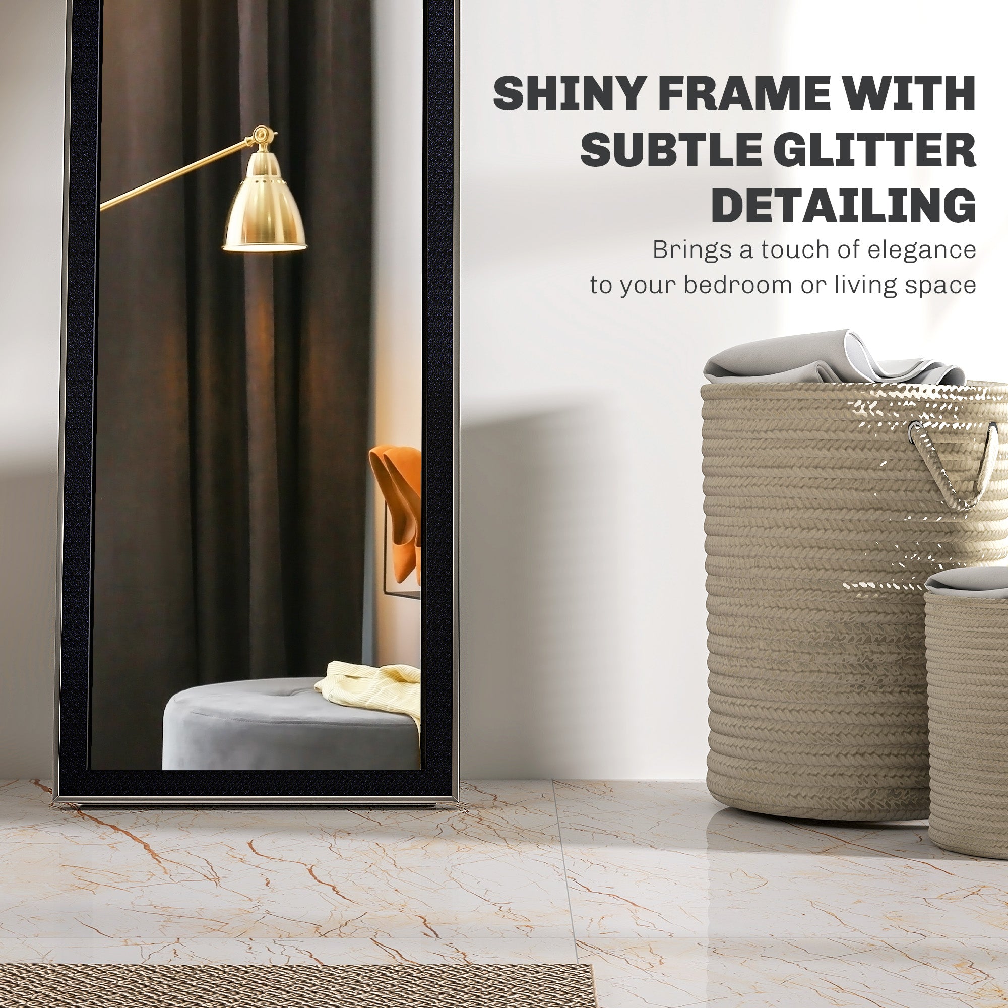 HOMCOM Full Length Mirror, 37 x 157cm Wall Mounted, Leaning, Free Standing Mirror, Framed Full Body Mirror for Living Room, Bedroom, Black