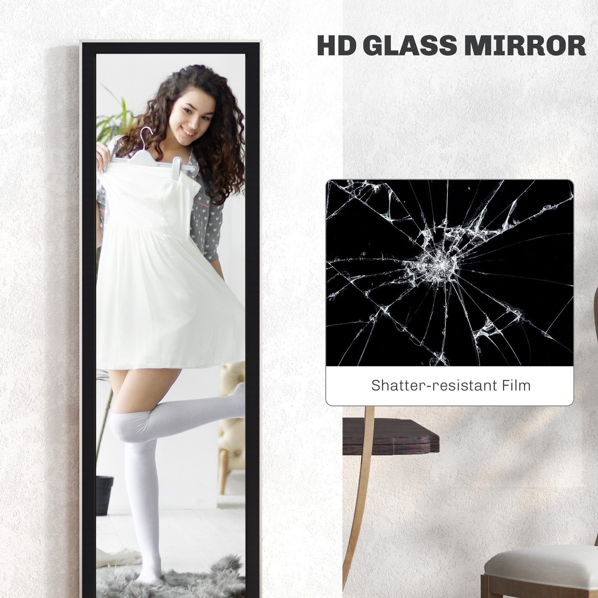 HOMCOM Full Length Mirror, 37 x 157cm Wall Mounted, Leaning, Free Standing Mirror, Framed Full Body Mirror for Living Room, Bedroom, Black