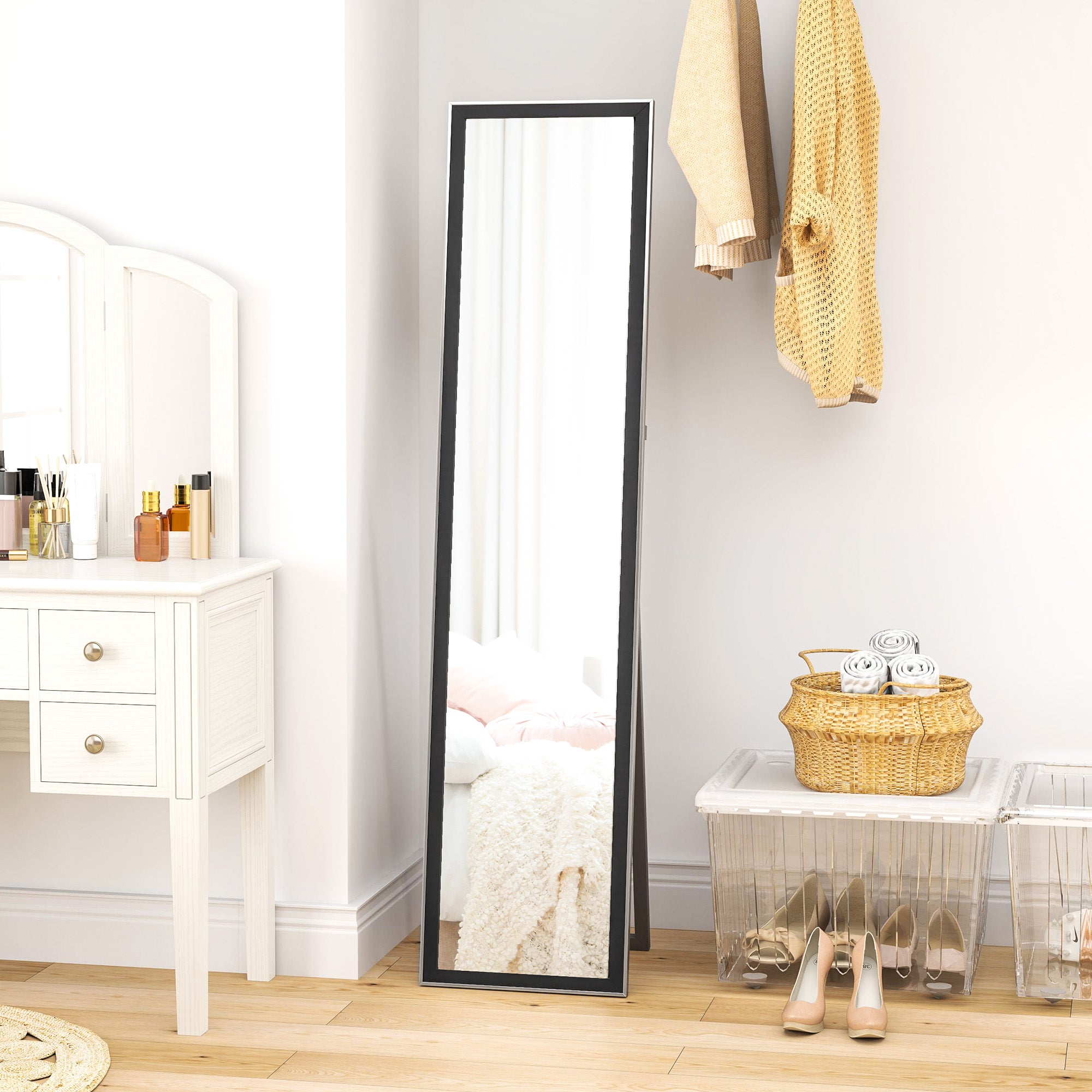 HOMCOM Full Length Mirror, 37 x 157cm Wall Mounted, Leaning, Free Standing Mirror, Framed Full Body Mirror for Living Room, Bedroom, Black