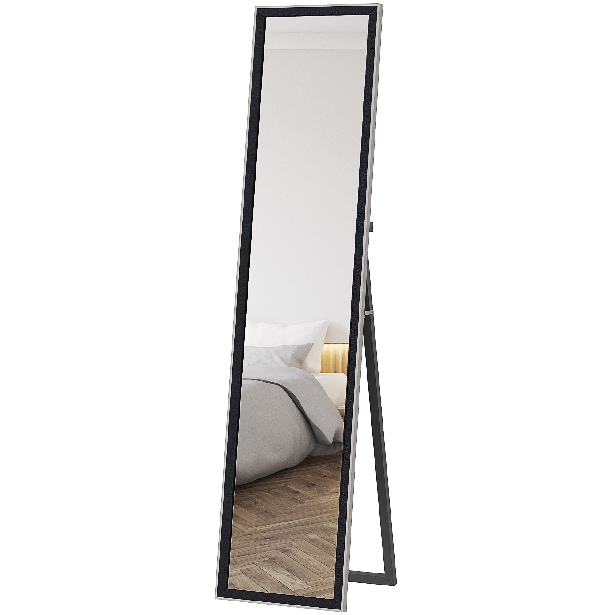 HOMCOM Full Length Mirror, 37 x 157cm Wall Mounted, Leaning, Free Standing Mirror, Framed Full Body Mirror for Living Room, Bedroom, Black