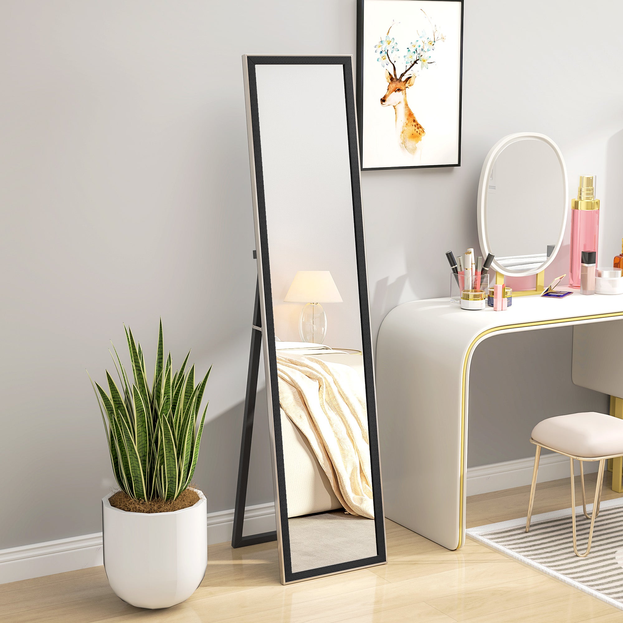 HOMCOM Full Length Mirror, 37 x 157cm Wall Mounted, Leaning, Free Standing Mirror, Framed Full Body Mirror for Living Room, Bedroom, Black