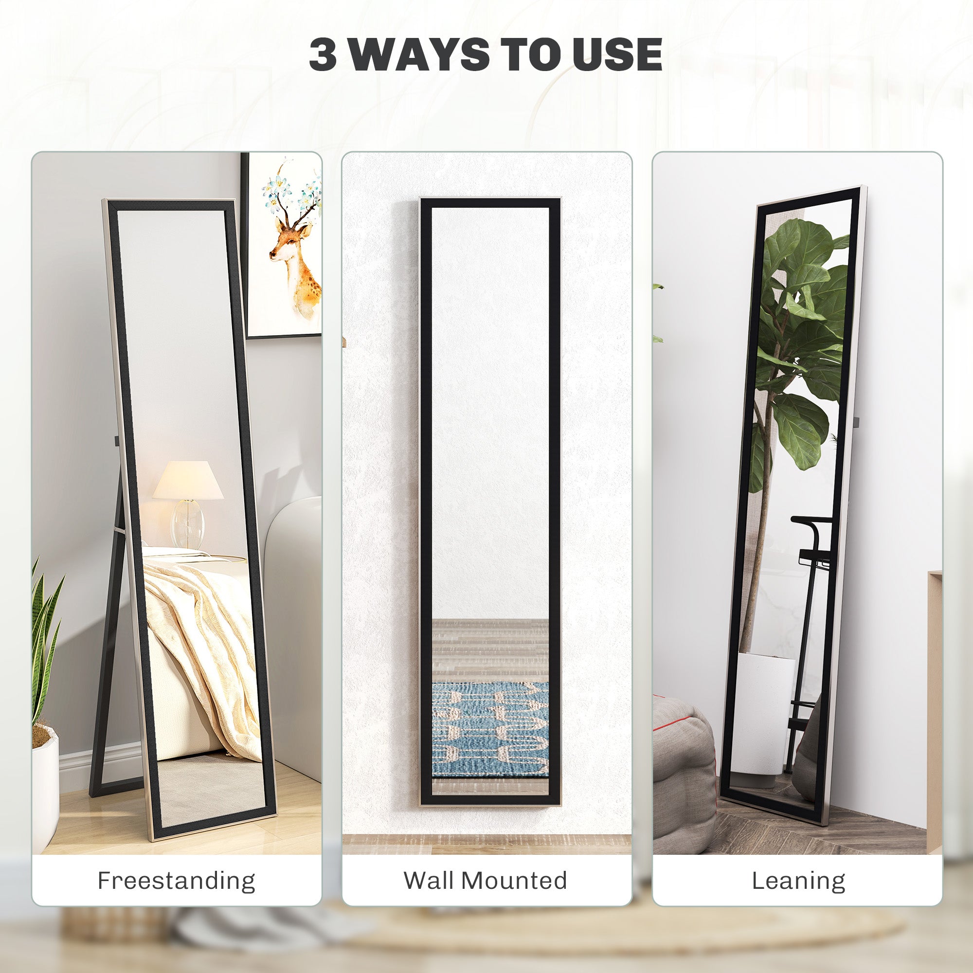 HOMCOM Full Length Mirror, 37 x 157cm Wall Mounted, Leaning, Free Standing Mirror, Framed Full Body Mirror for Living Room, Bedroom, Black