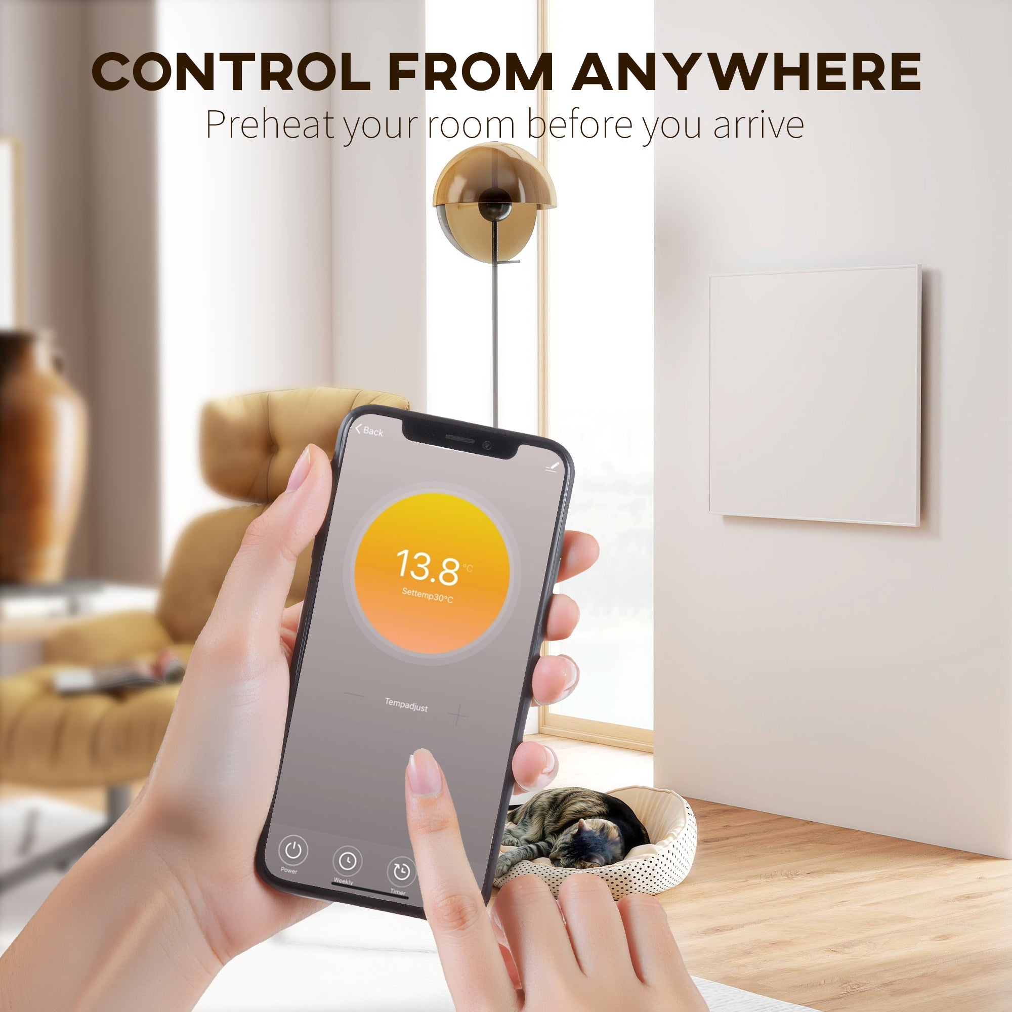 Wifi Enabled Smart Electric Heater, 400W Far Infrared Panel Heater, Low Energy, Voice Control, Adjustable Thermostat, Weekly and 12H Timer, Wall Mounted Radiator, Overheat Protection, White