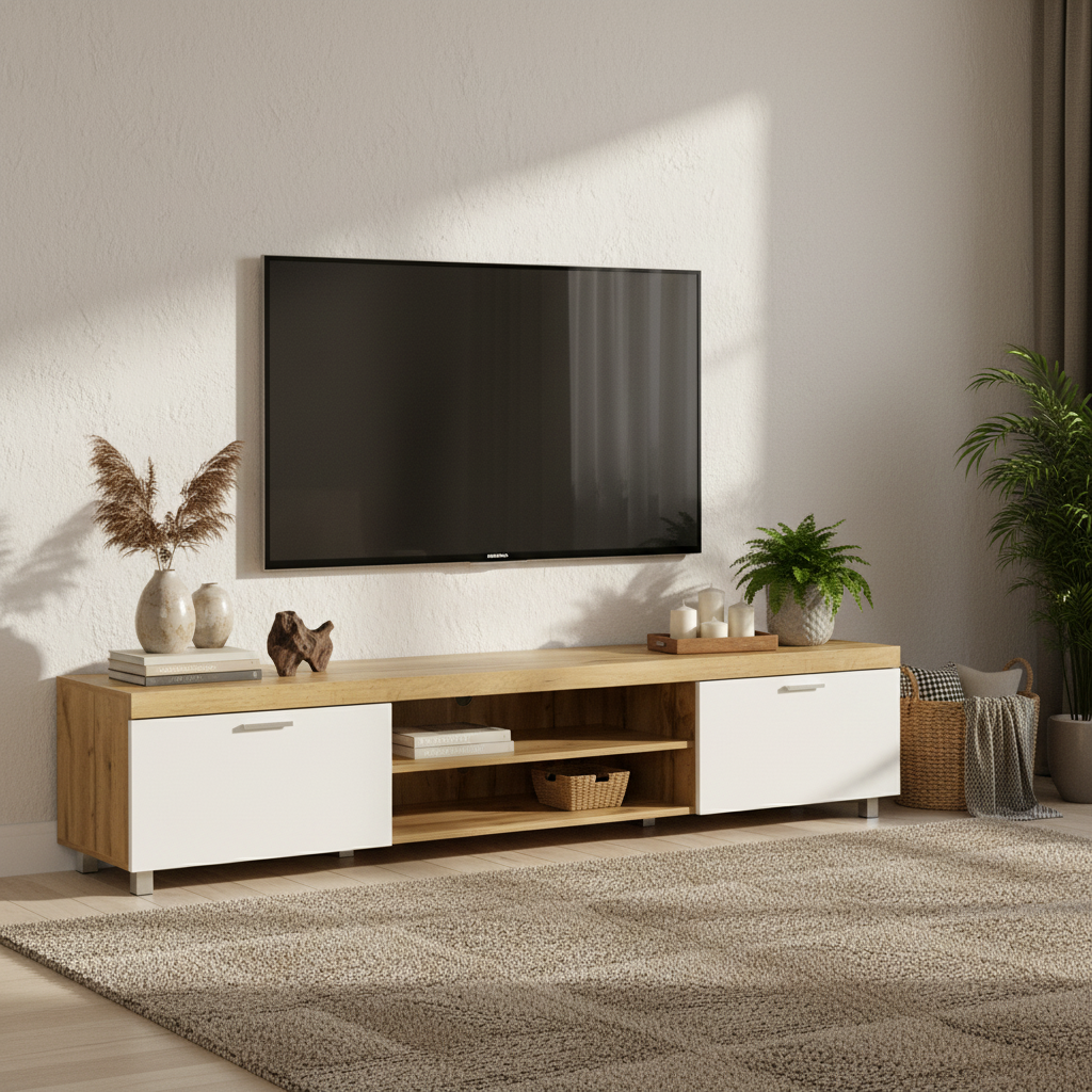 HOMCOM 200cm电视柜侘寂美学风格场景图-丰富版