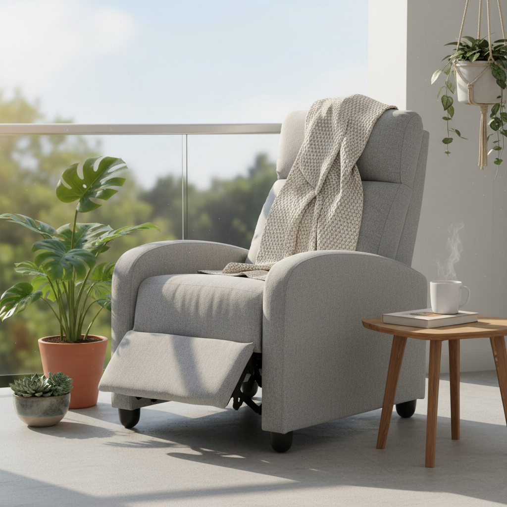 HOMCOM浅灰色推靠式沙发椅阳台角落治愈系场景图