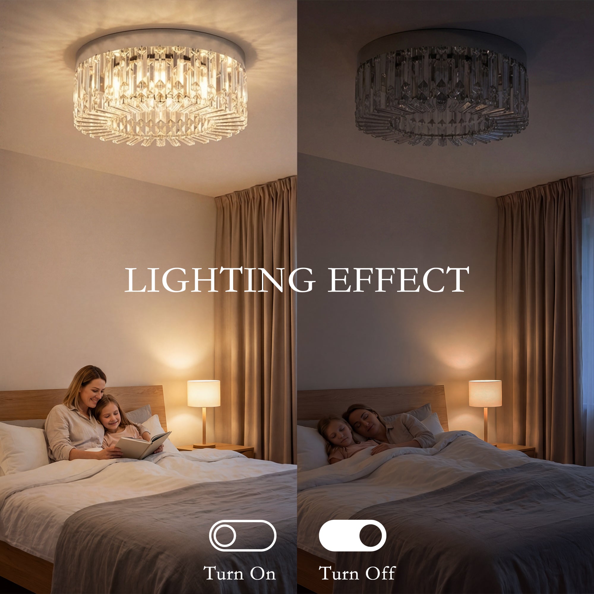 Crystal Chandeliers Ceiling Light with 160 Crystal Pendants, Modern 6-Light Flush Mount Ceiling Light for Living Room, Bedroom, Dining Room, Hall, Silver Tone