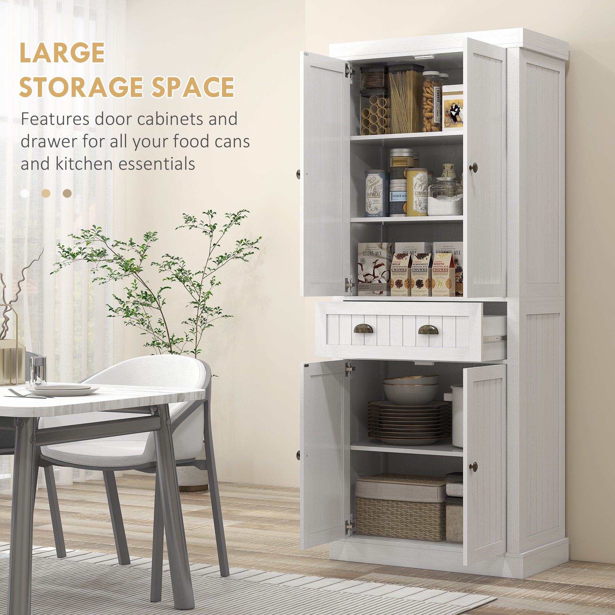 72" Kitchen Cabinet Pantry Cabinet with 4 Doors 2 Adjustable Shelves White