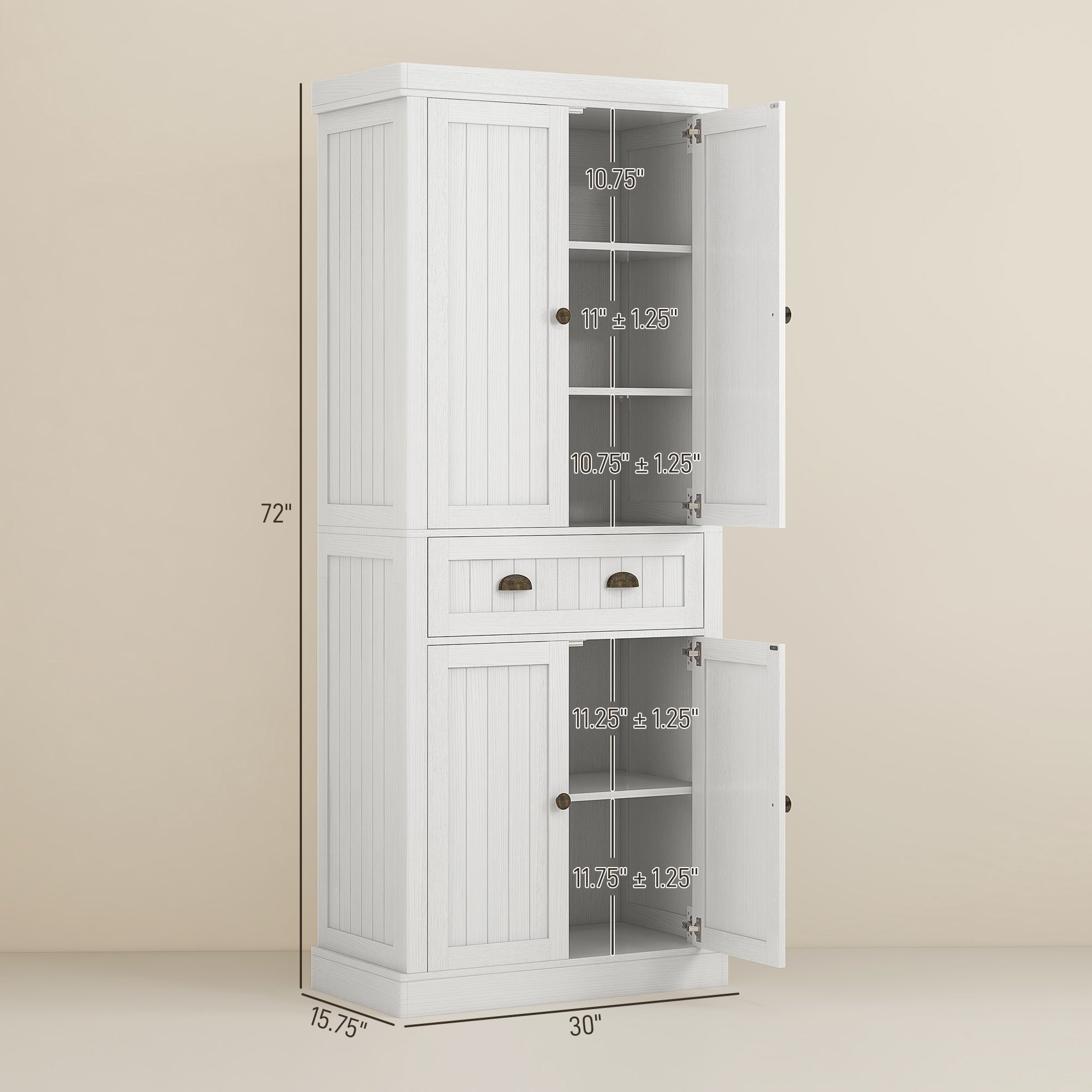 72" Kitchen Cabinet Pantry Cabinet with 4 Doors 2 Adjustable Shelves White