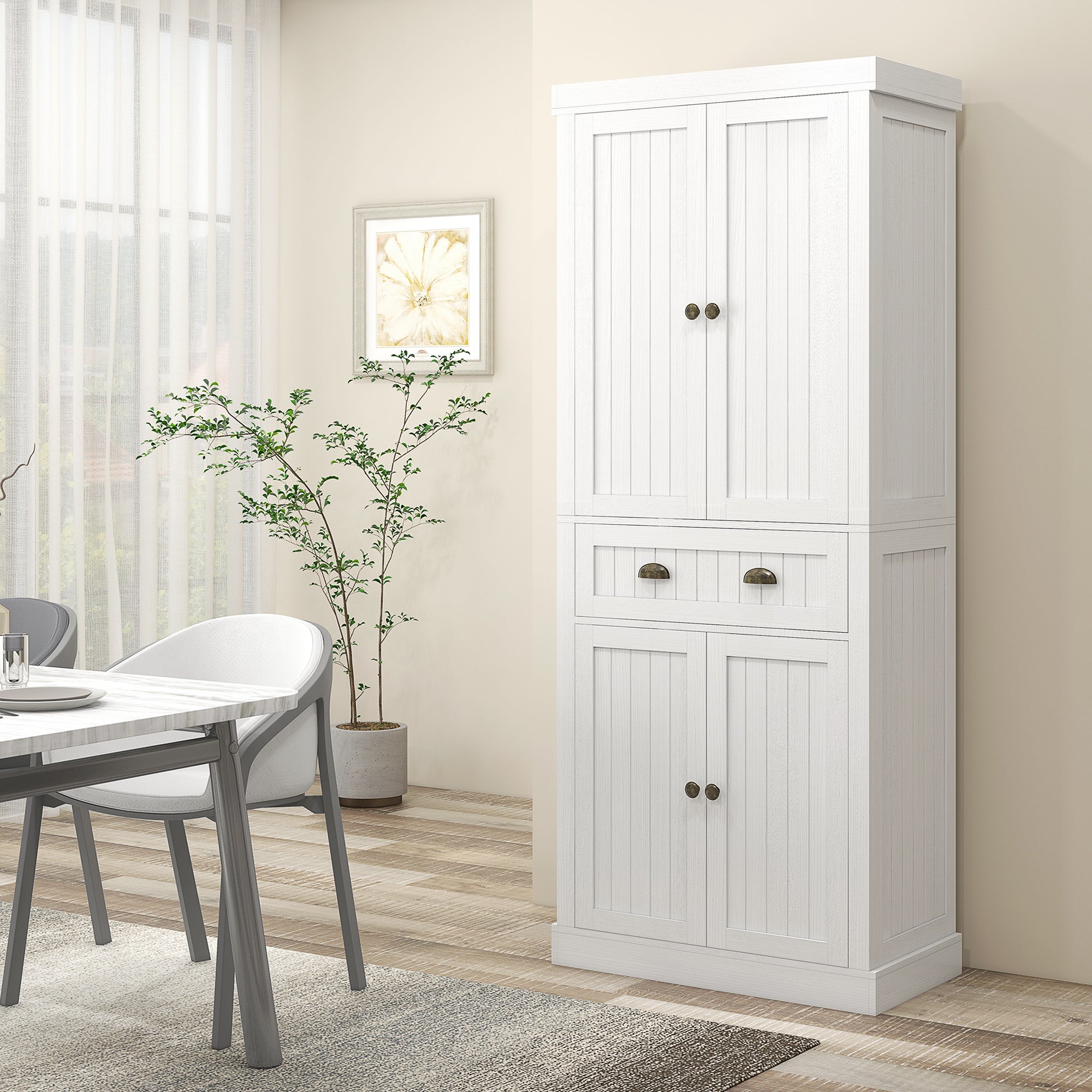 72" Kitchen Cabinet Pantry Cabinet with 4 Doors 2 Adjustable Shelves White