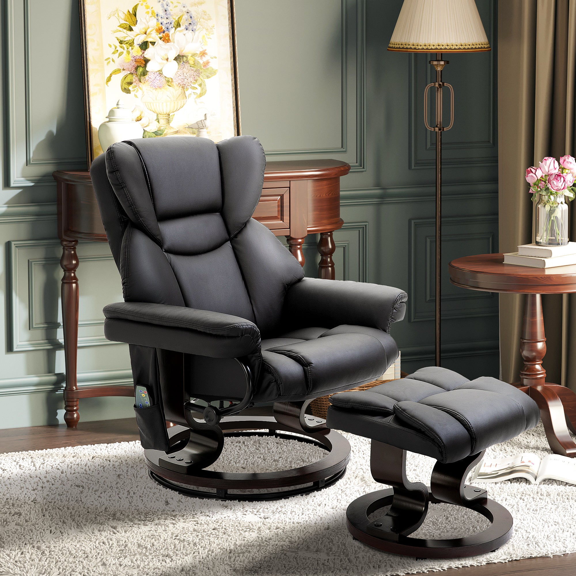 Massage Recliner Chair With Ottoman Footrest 10 Vibration Points 360 Swivel Black