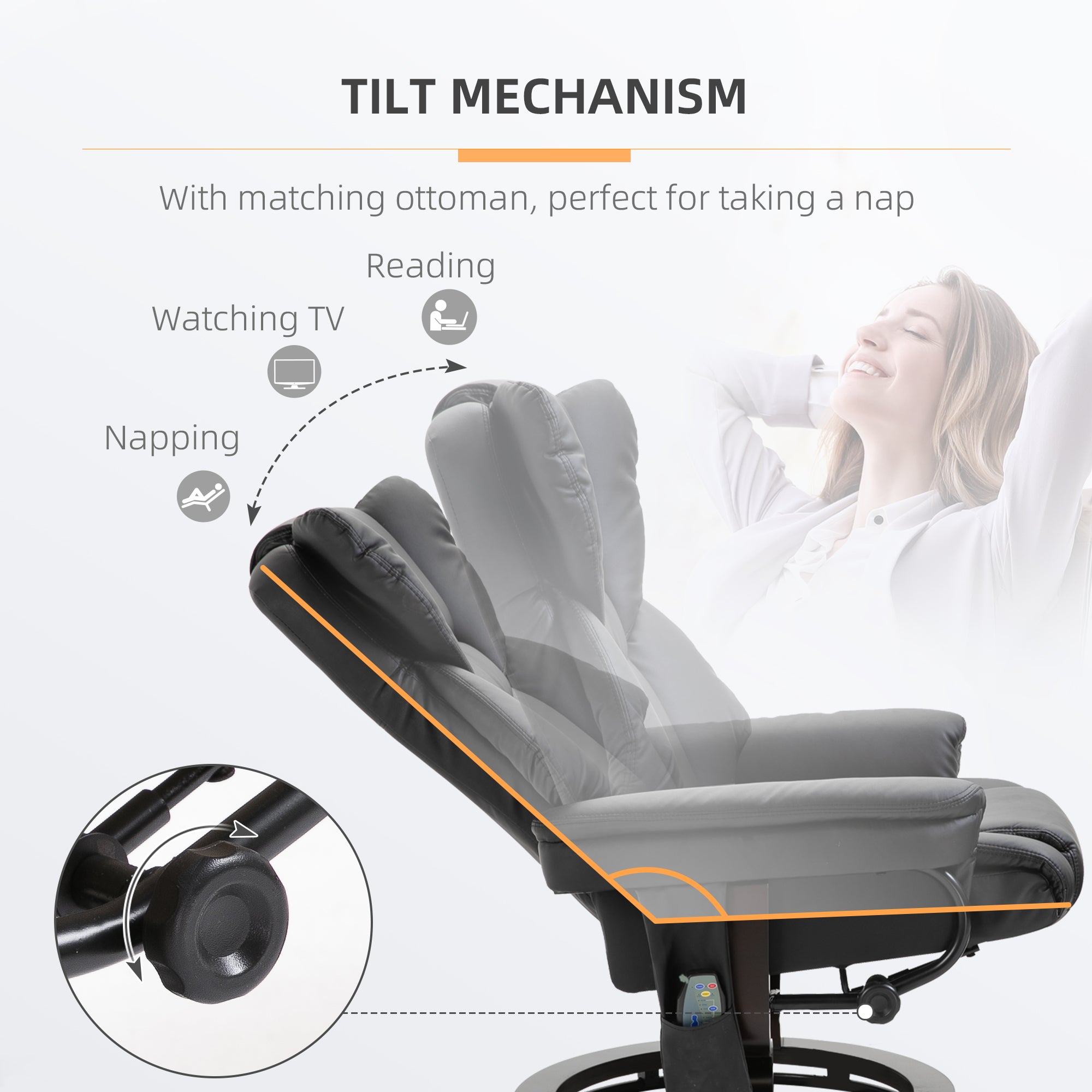 Massage Recliner Chair With Ottoman Footrest 10 Vibration Points 360 Swivel Black