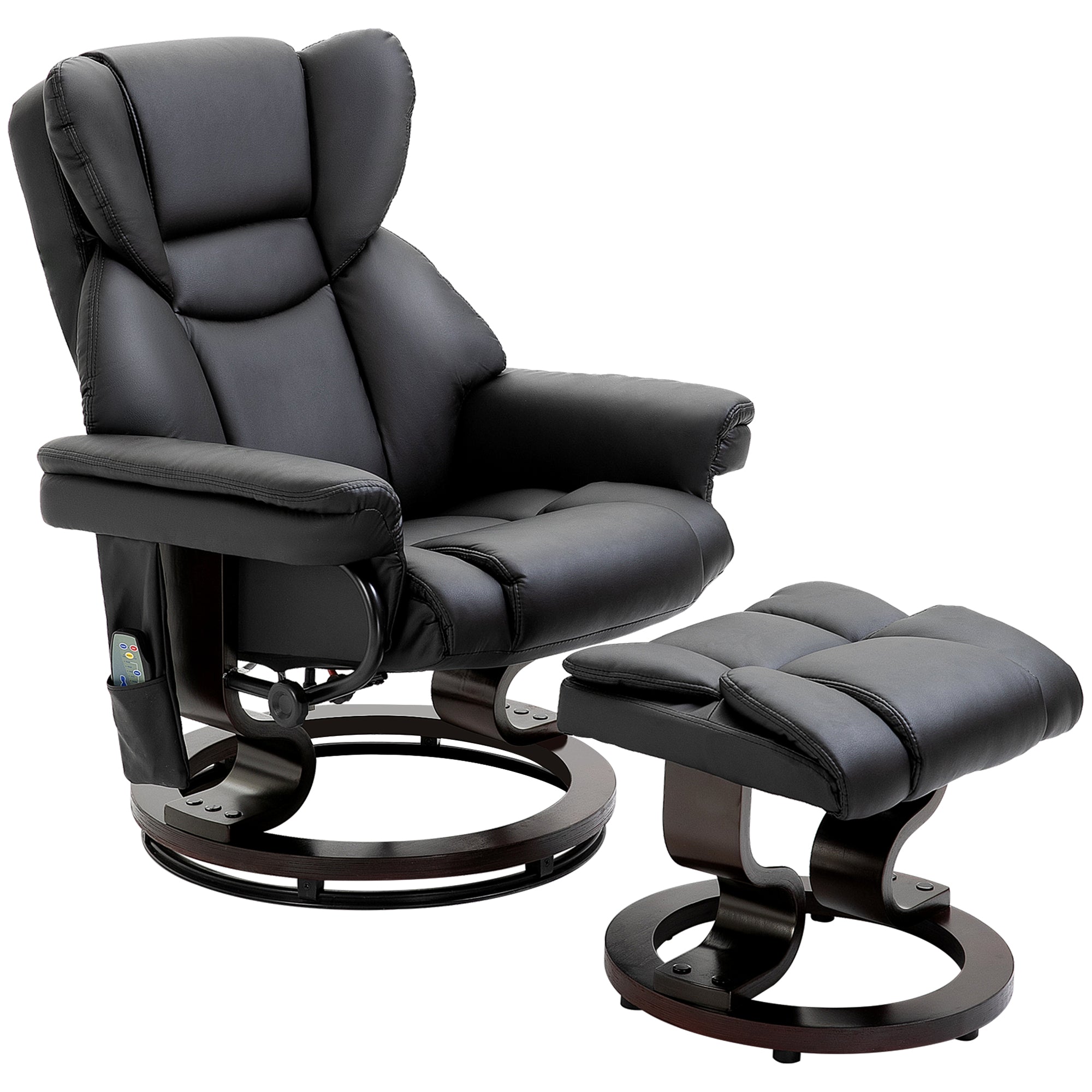 Massage Recliner Chair With Ottoman Footrest 10 Vibration Points 360 Swivel Black