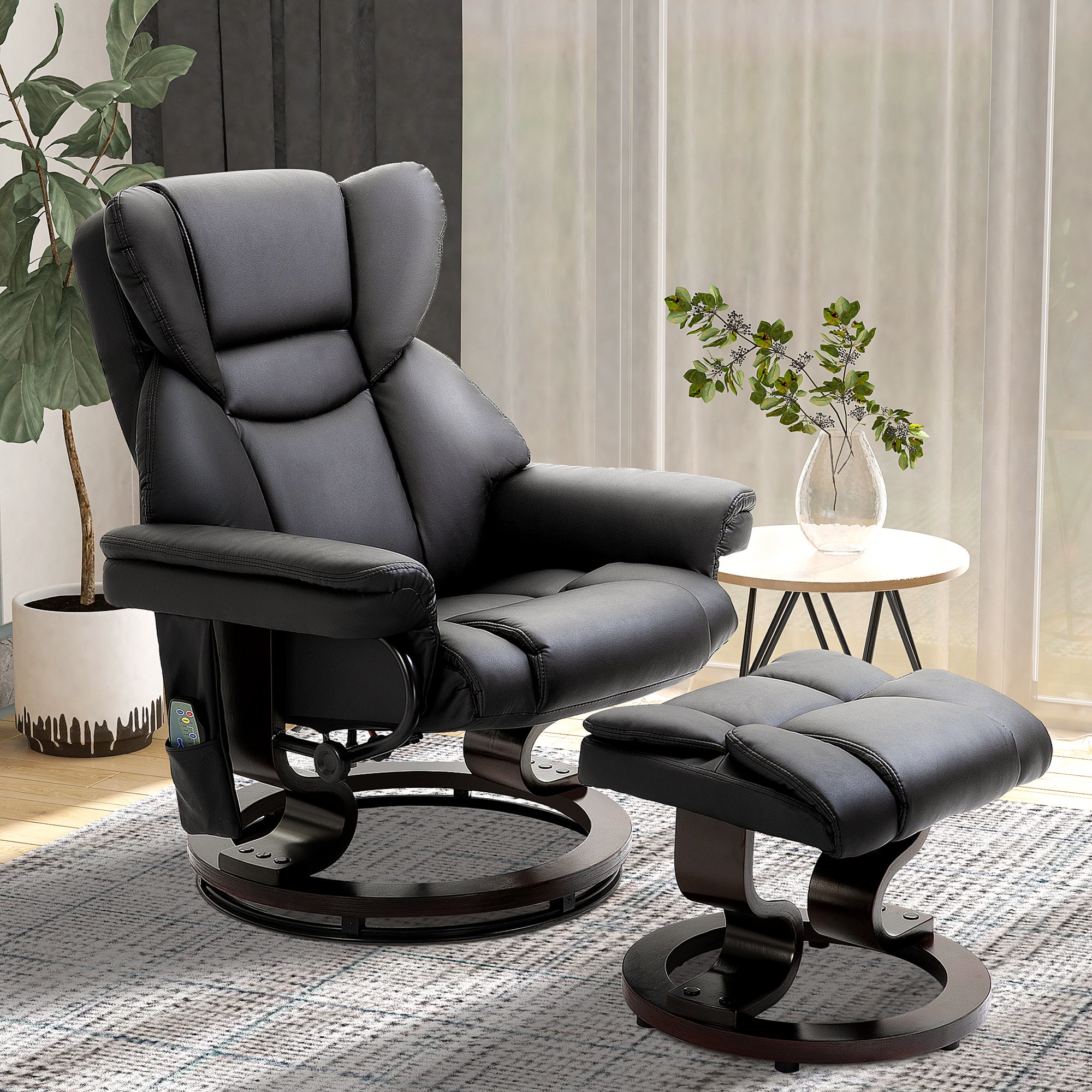 Massage Recliner Chair With Ottoman Footrest 10 Vibration Points 360 Swivel Black