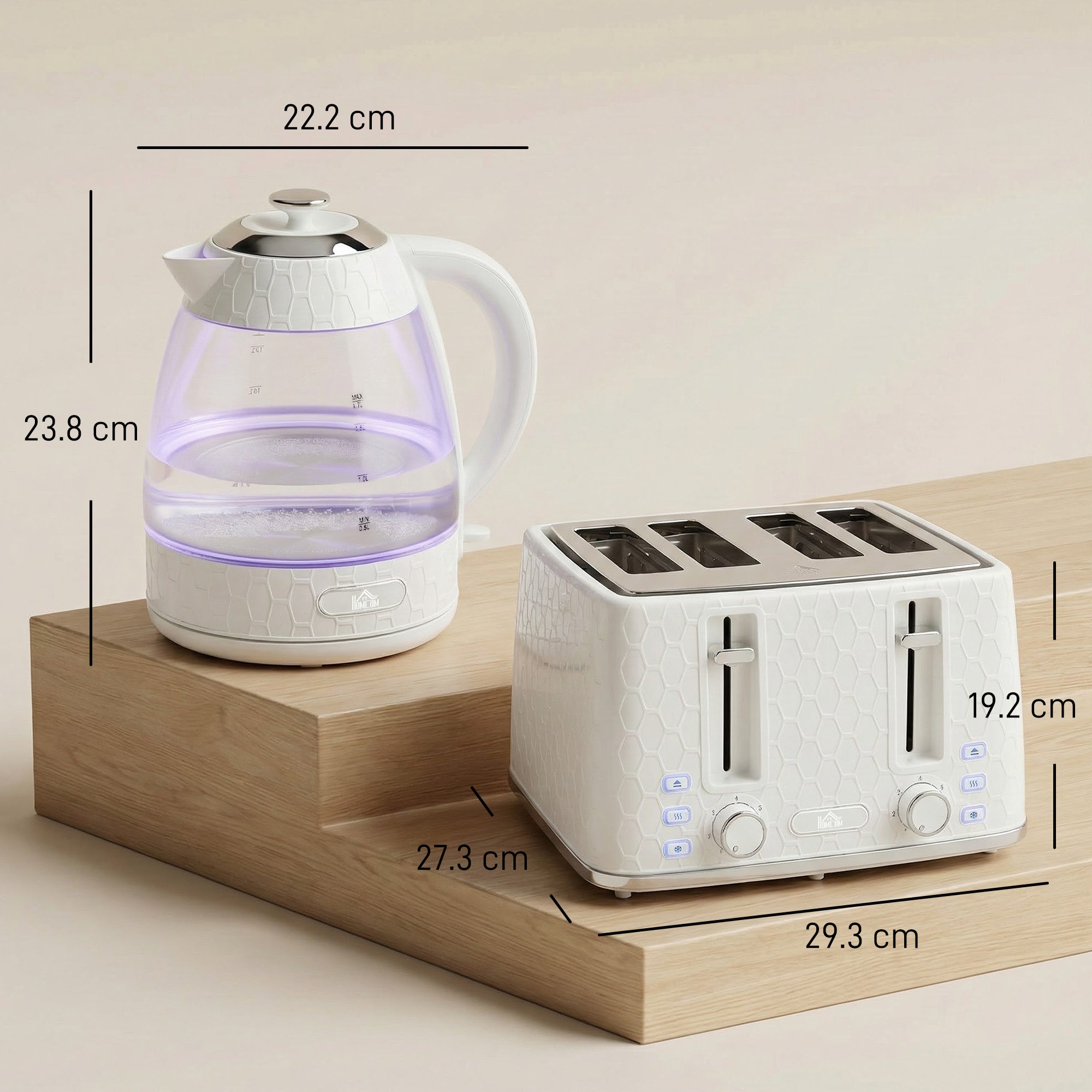 Kettle and Toaster Set, 1.7L 3000W Rapid Boil Jug Kettle with Strix Thermostat, Limescale Filter, 4 Slice Toaster with 7 Browning Controls, Crumb Tray, Cream
