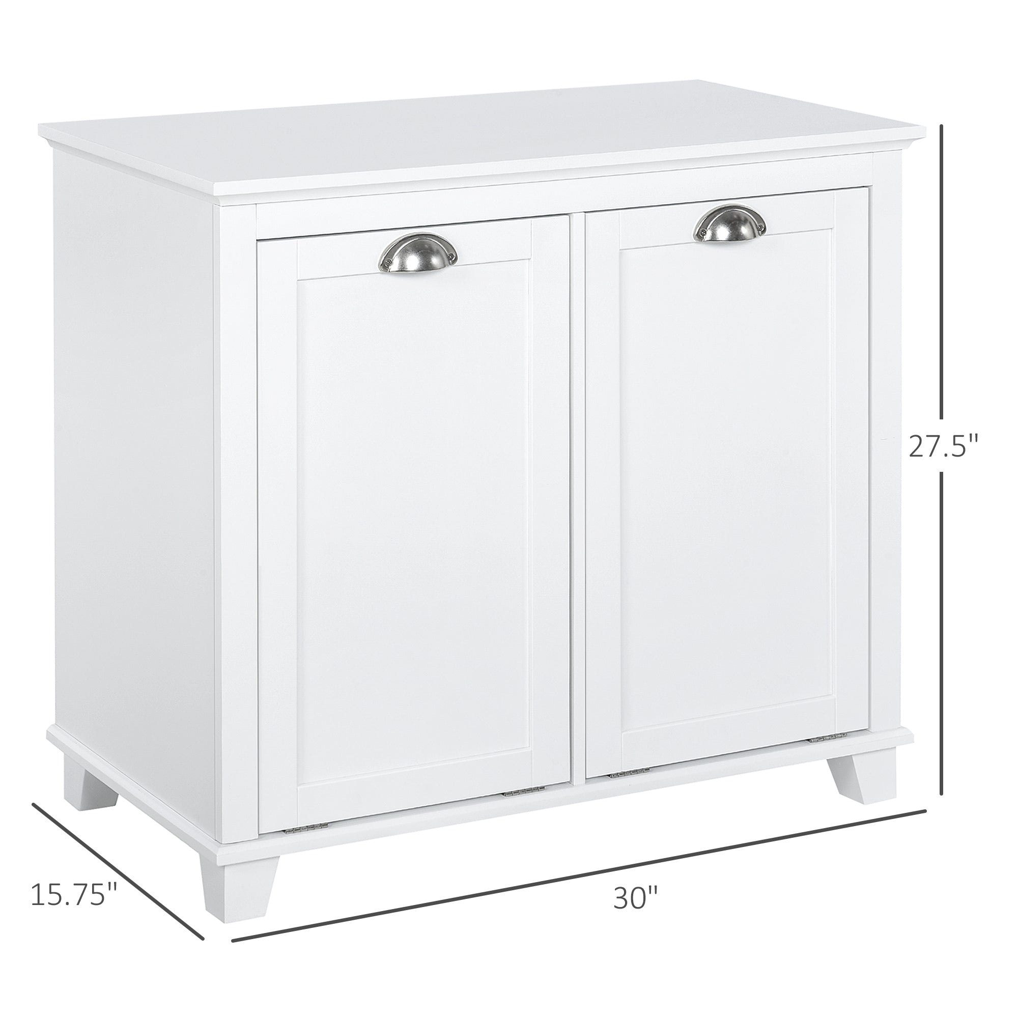 Compact Dual Tilt-Out Laundry Hamper Cabinet, 2-Compartment Storage, Modern Design, White