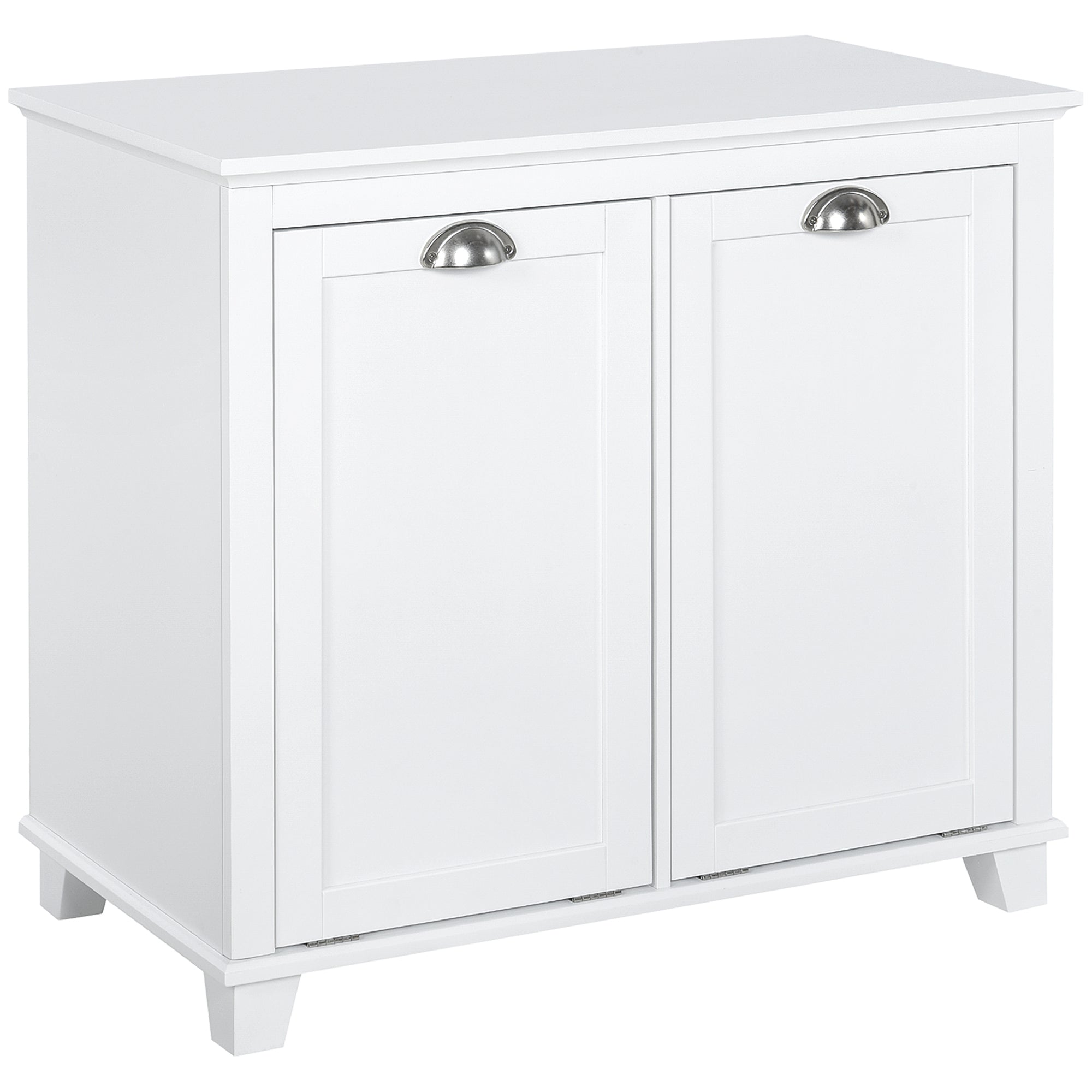 Compact Dual Tilt-Out Laundry Hamper Cabinet, 2-Compartment Storage, Modern Design, White