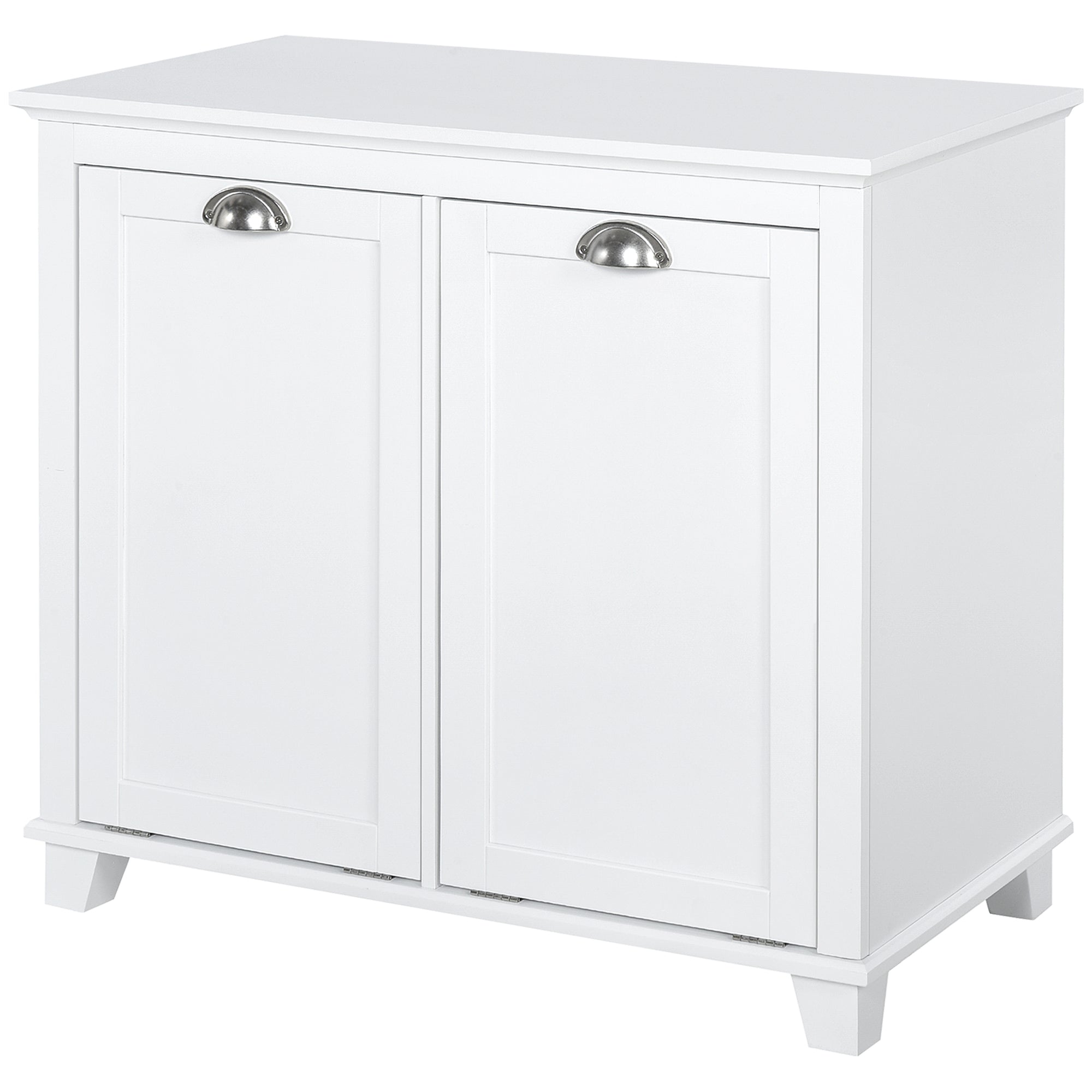 Compact Dual Tilt-Out Laundry Hamper Cabinet, 2-Compartment Storage, Modern Design, White