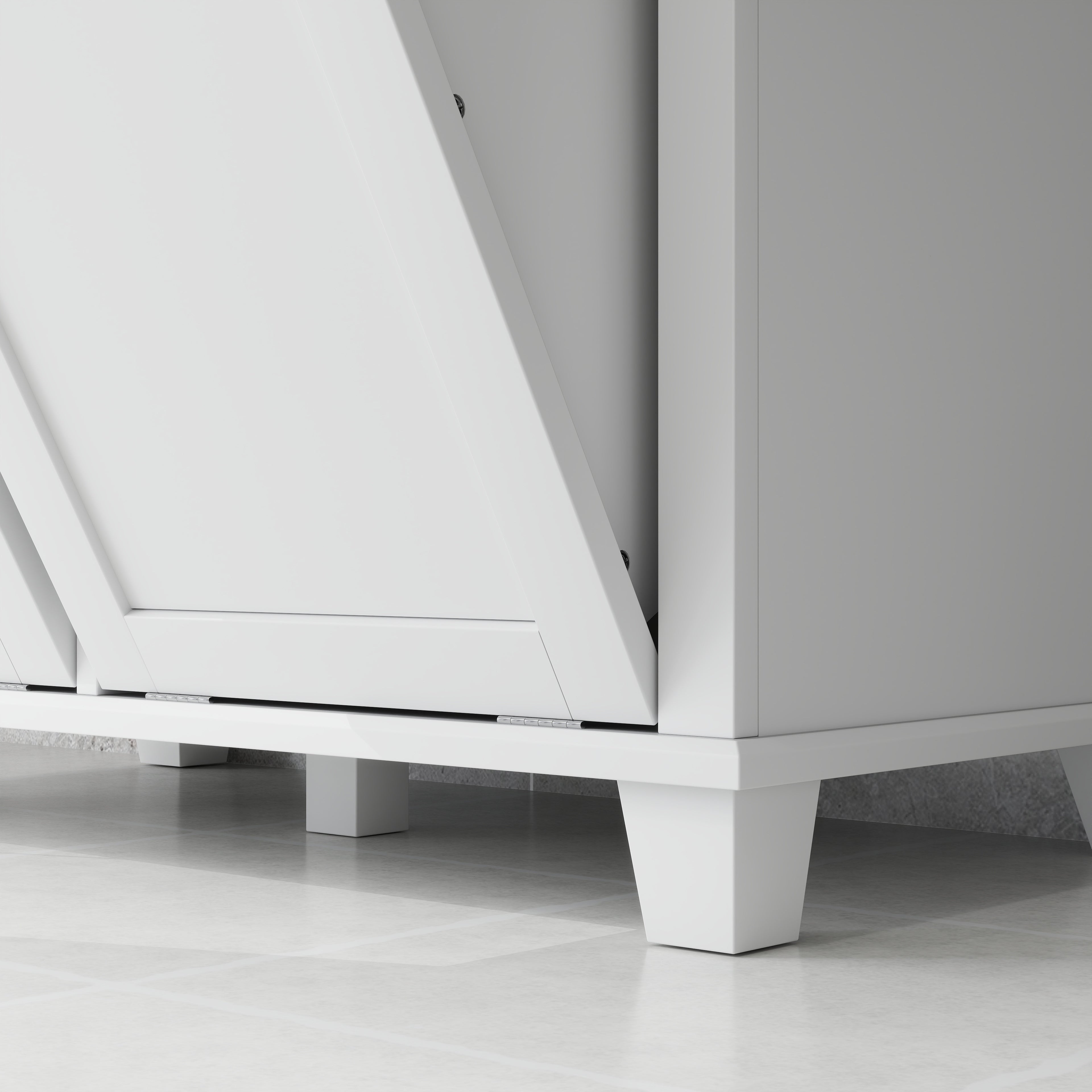 Compact Dual Tilt-Out Laundry Hamper Cabinet, 2-Compartment Storage, Modern Design, White