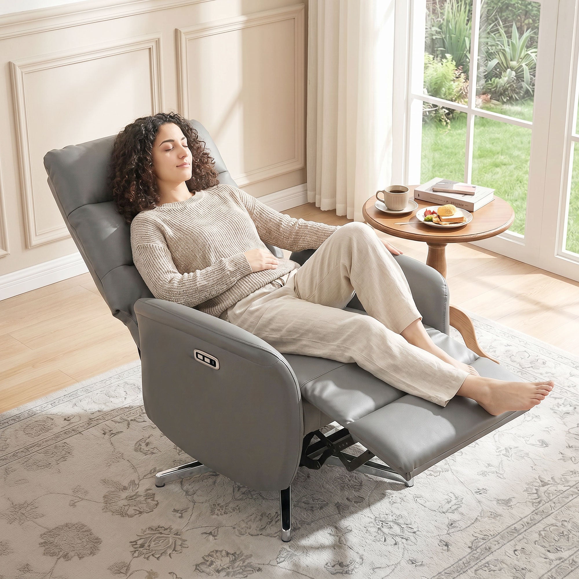 Electric Recliner Armchair, PU Leather Swivel Recliner Chair with Type C+USB, 160° Reclining Chair with Adjustable Leg Rest for Home Living Room Theater, Dark Grey