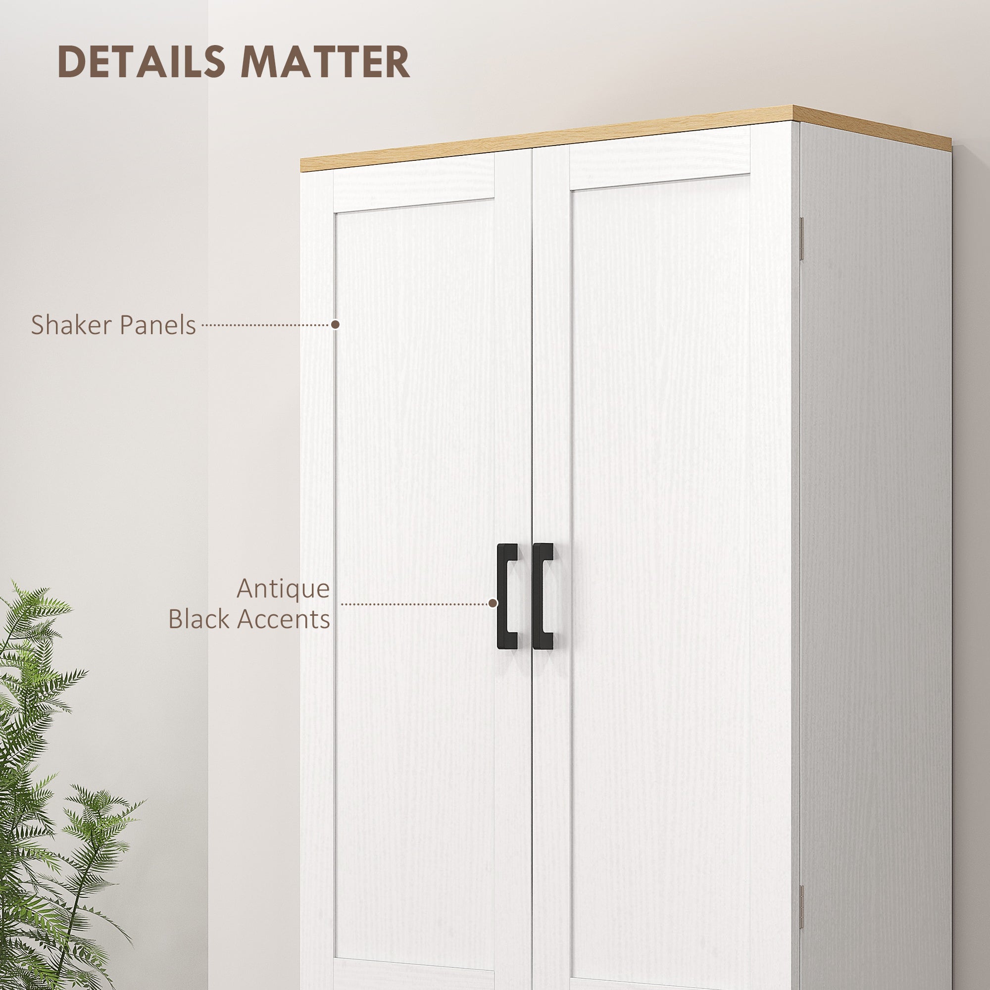 Freestanding Kitchen Pantry 4 Door Cabinet with Adjustable Shelves Distressed White