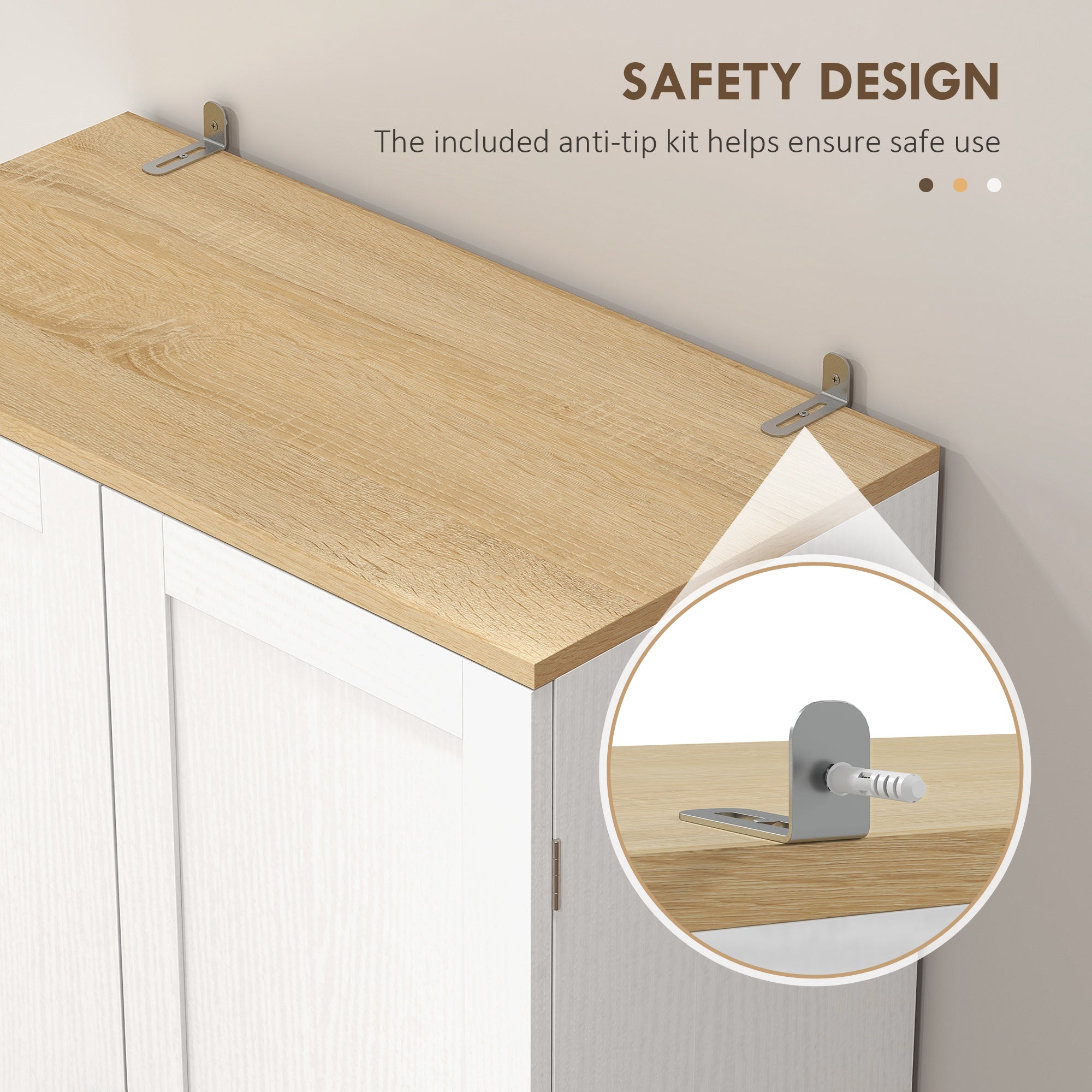 Freestanding Kitchen Pantry 4 Door Cabinet with Adjustable Shelves Distressed White