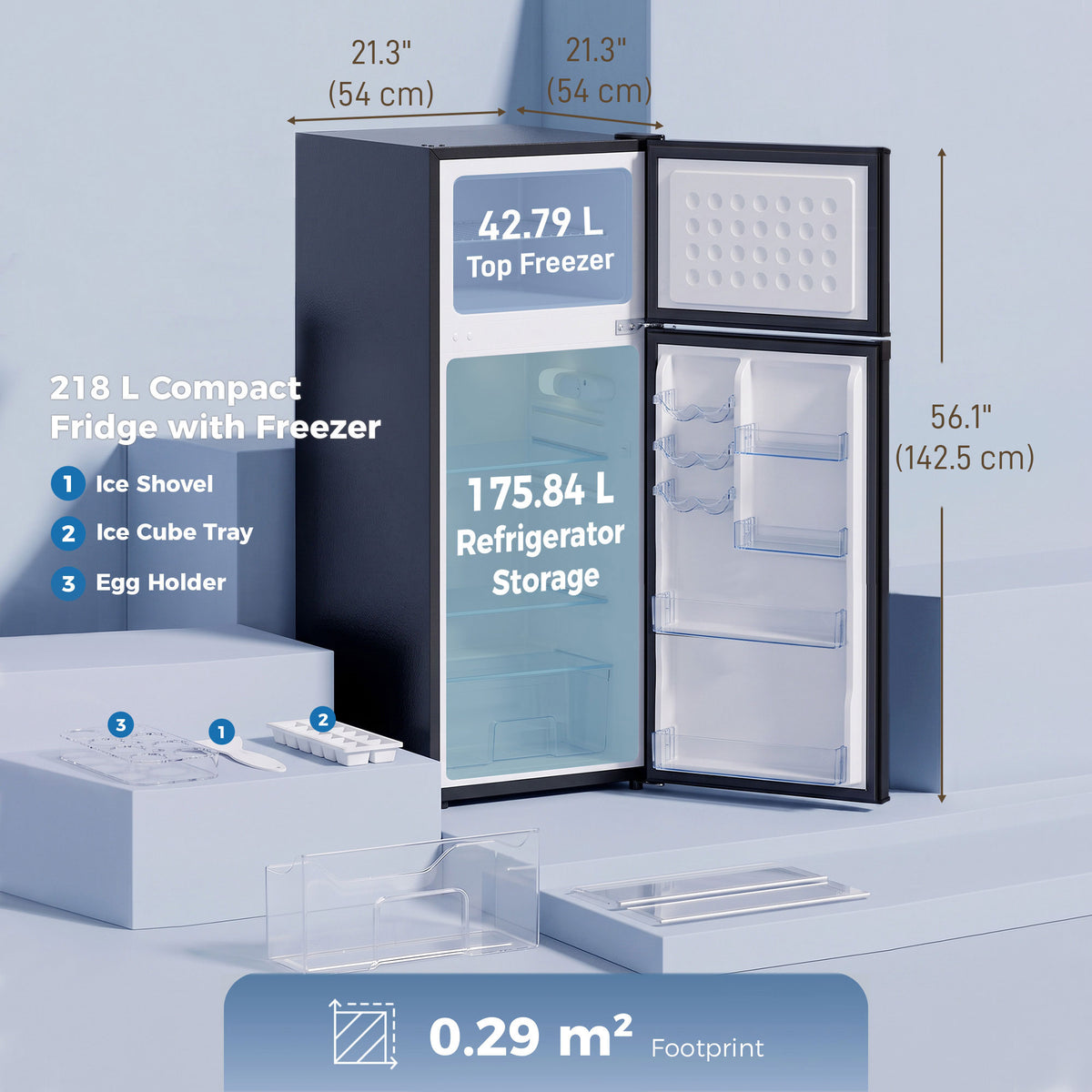 7.7 Cu. Ft. Mini Fridge with Freezer, Double Door Compact Refrigerator with Adjustable Thermostat, Reversible Door, Removable Glass Shelves, Small Refrigerator for Bedroom, Office, Dorm