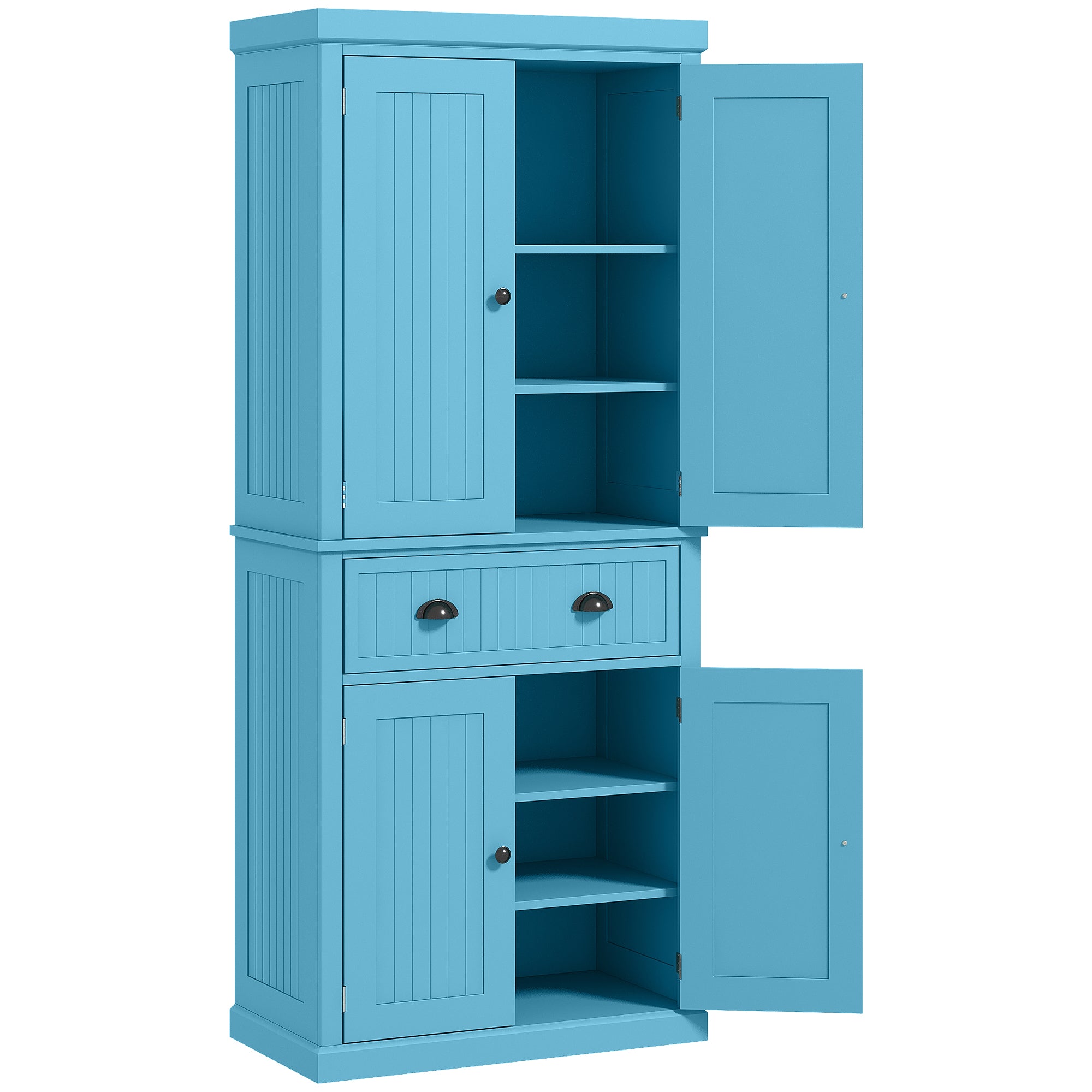 72" Kitchen Pantry Storage Cabinet Cupboard w/ 4 Doors and 3 Adjustable Shelves Light Blue