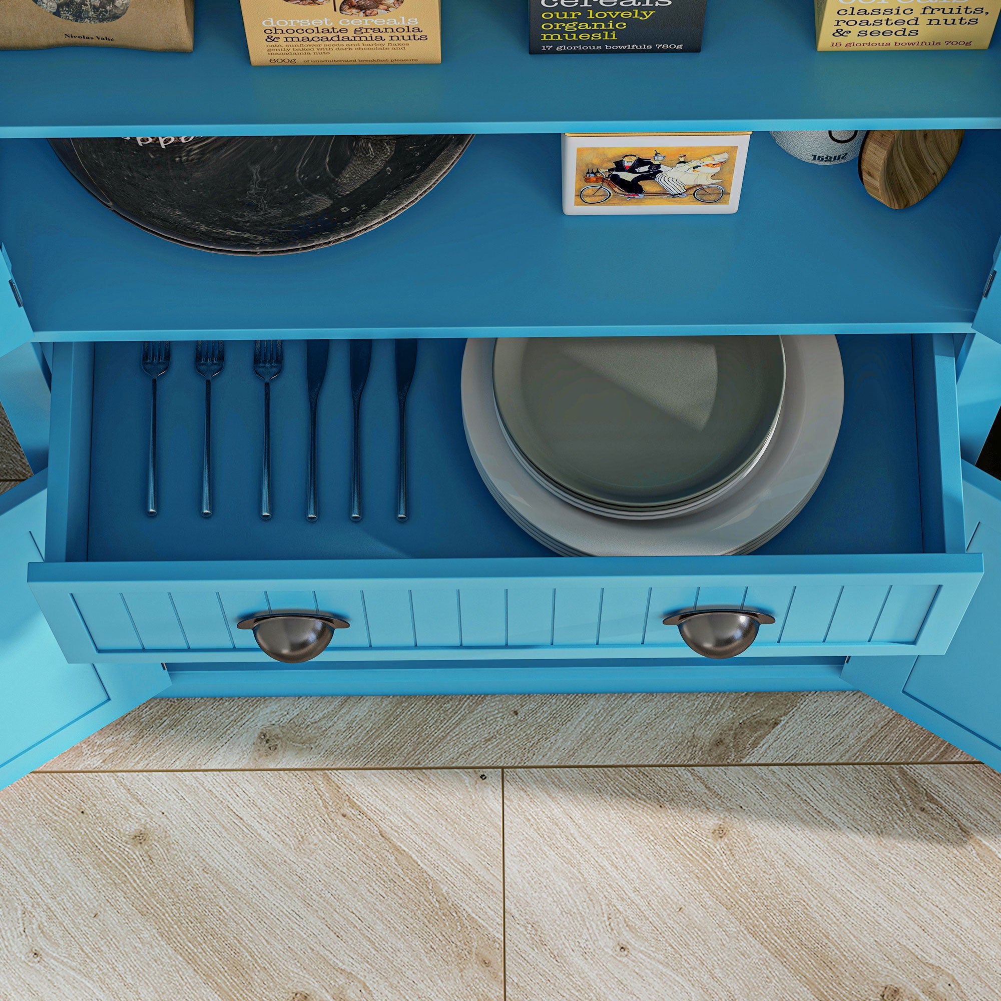 72" Kitchen Pantry Storage Cabinet Cupboard w/ 4 Doors and 3 Adjustable Shelves Light Blue