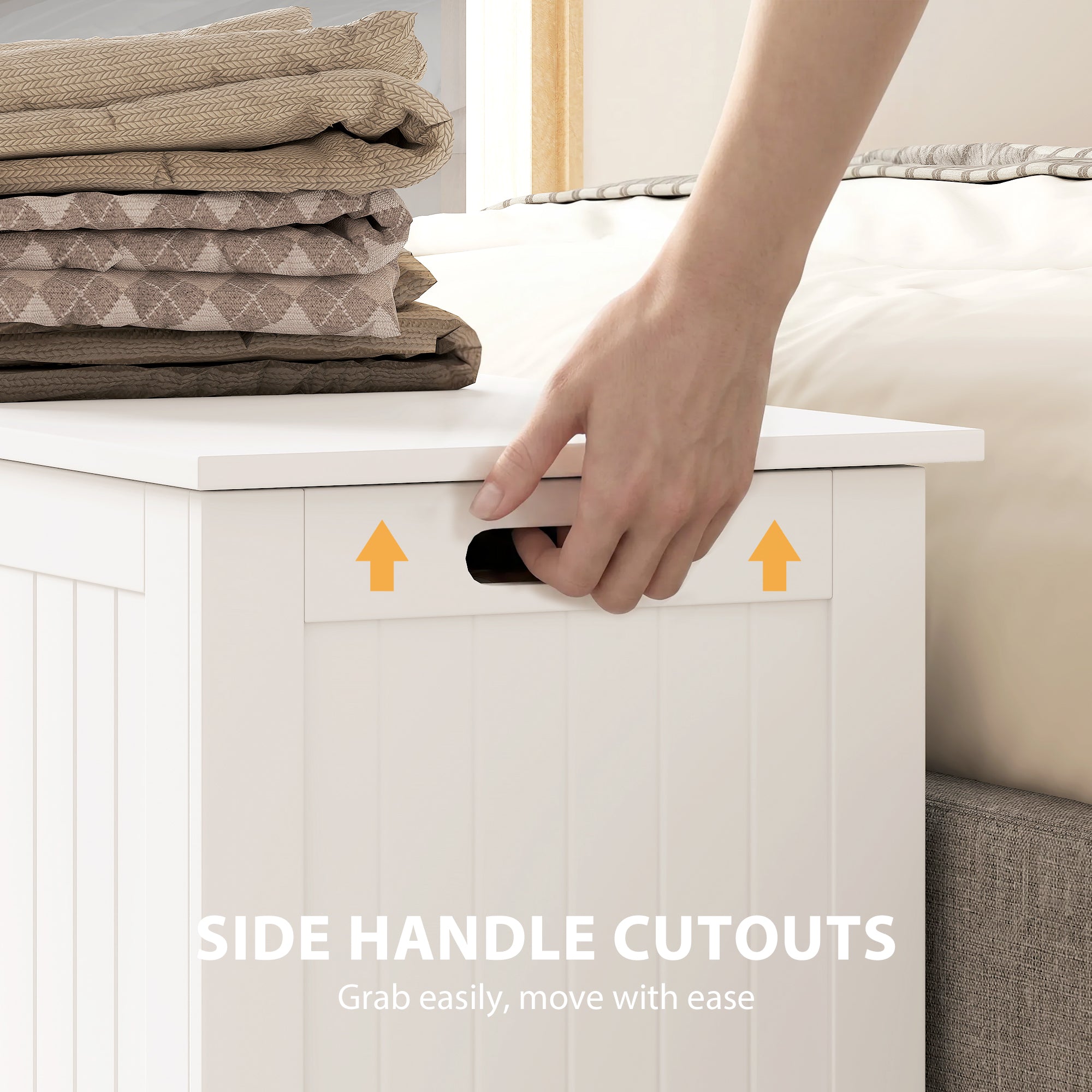Storage Chest, Modern Storage Trunk with 2 Safety Hinges and Flip-Top Lid, Blanket Box for Living Room, 39" x 16" x 18", White