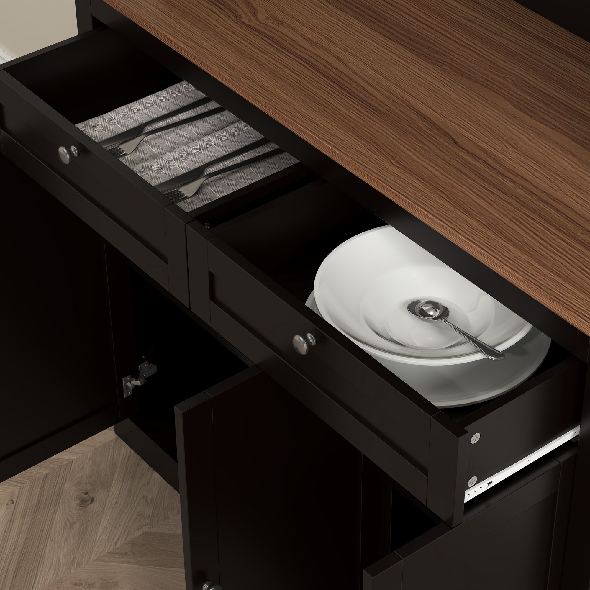 HOMCOM 71" Tall Pantry Cabinet with Microwave Stand, Freestanding Kitchen Hutch with 2 Drawers, Bar Cabinet with Adjustable Shelves, Glass and Recessed Doors for Kitchen, Dining Room, Black