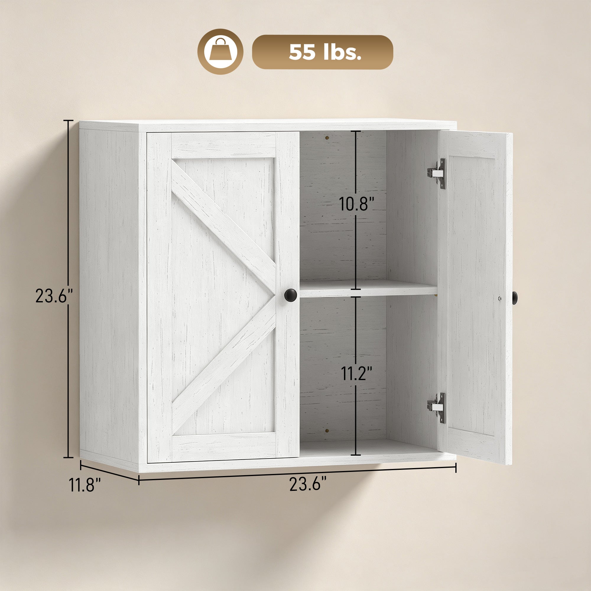 Bathroom Wall Cabinet, Farmhouse Medicine Cabinet, Over The Toilet Space Saver with 2 Shelves, Adjustable Shelf, Barn Doors for Bathroom, Laundry Room, White Wood Grain