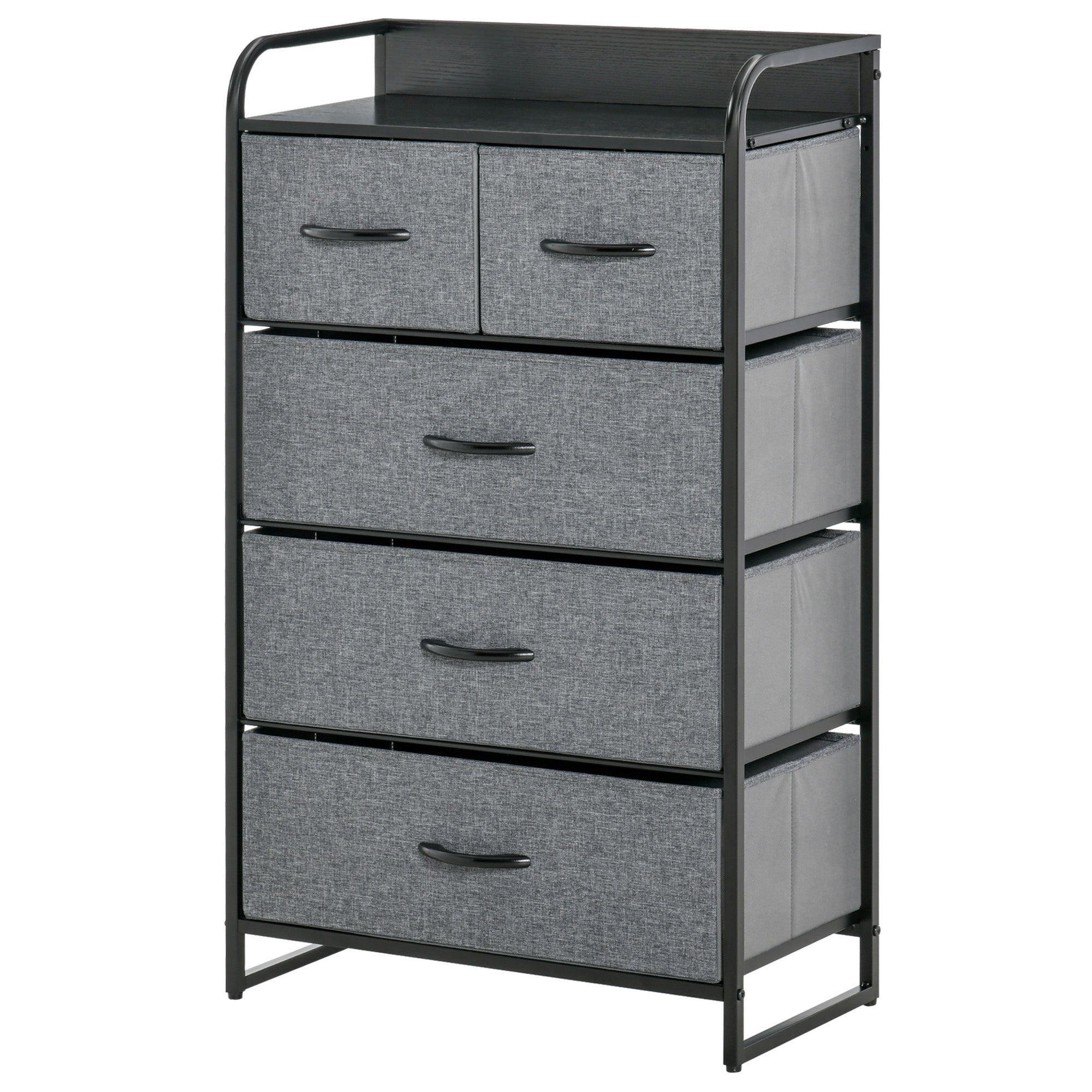 5-Drawer Dresser, Fabric Chest of Drawers, 4-Tier Storage Organizer for Bedroom Entryway, Tower Unit with Steel Frame Wooden Top, Gray