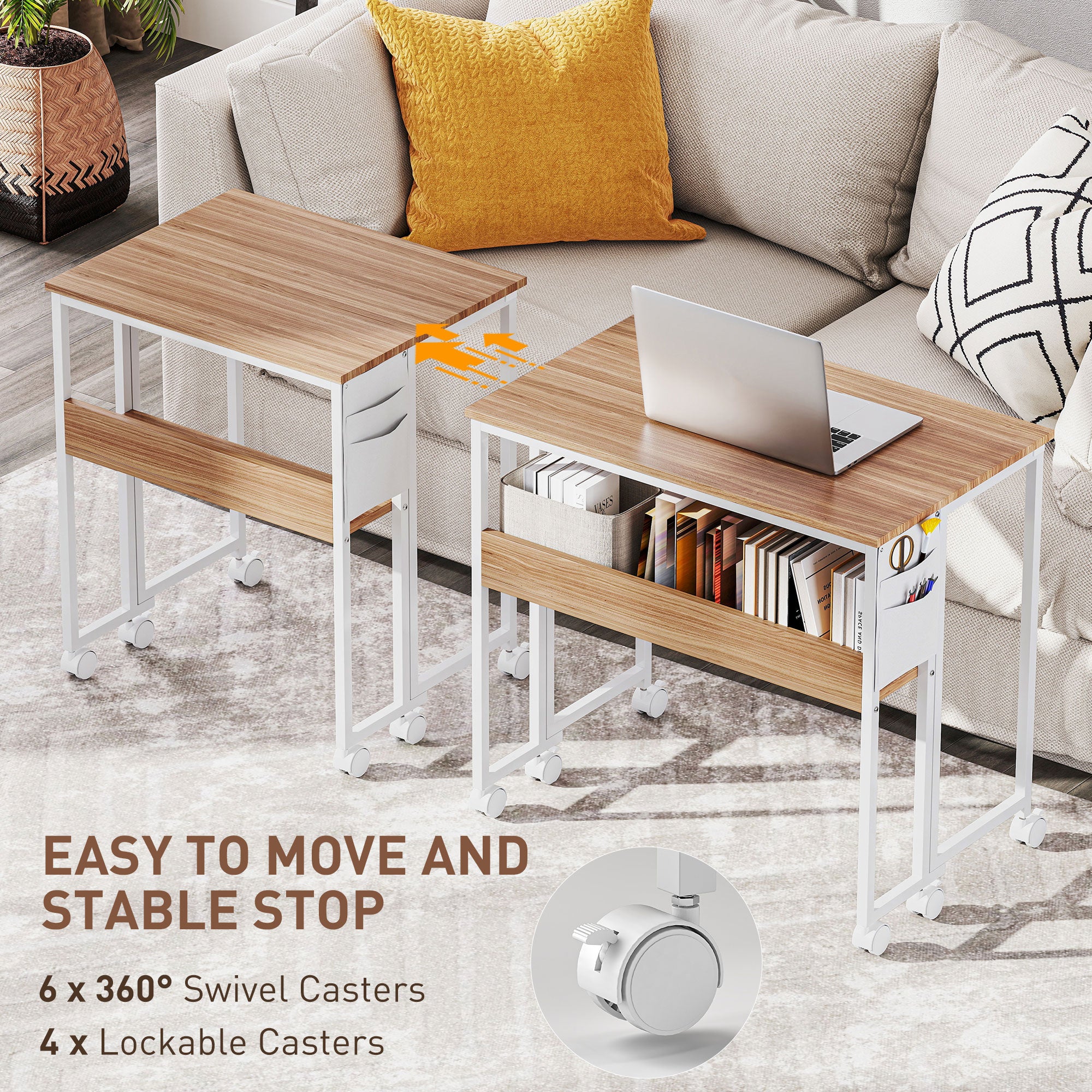 HOMCOM Small Folding Desk, 31.5" Foldable Computer Desk with Storage Bag and Shelf, Space Saving Portable Writing Table on Wheels for Small Spaces, Home Office, Study, Easy Assembly, Natural Wood
