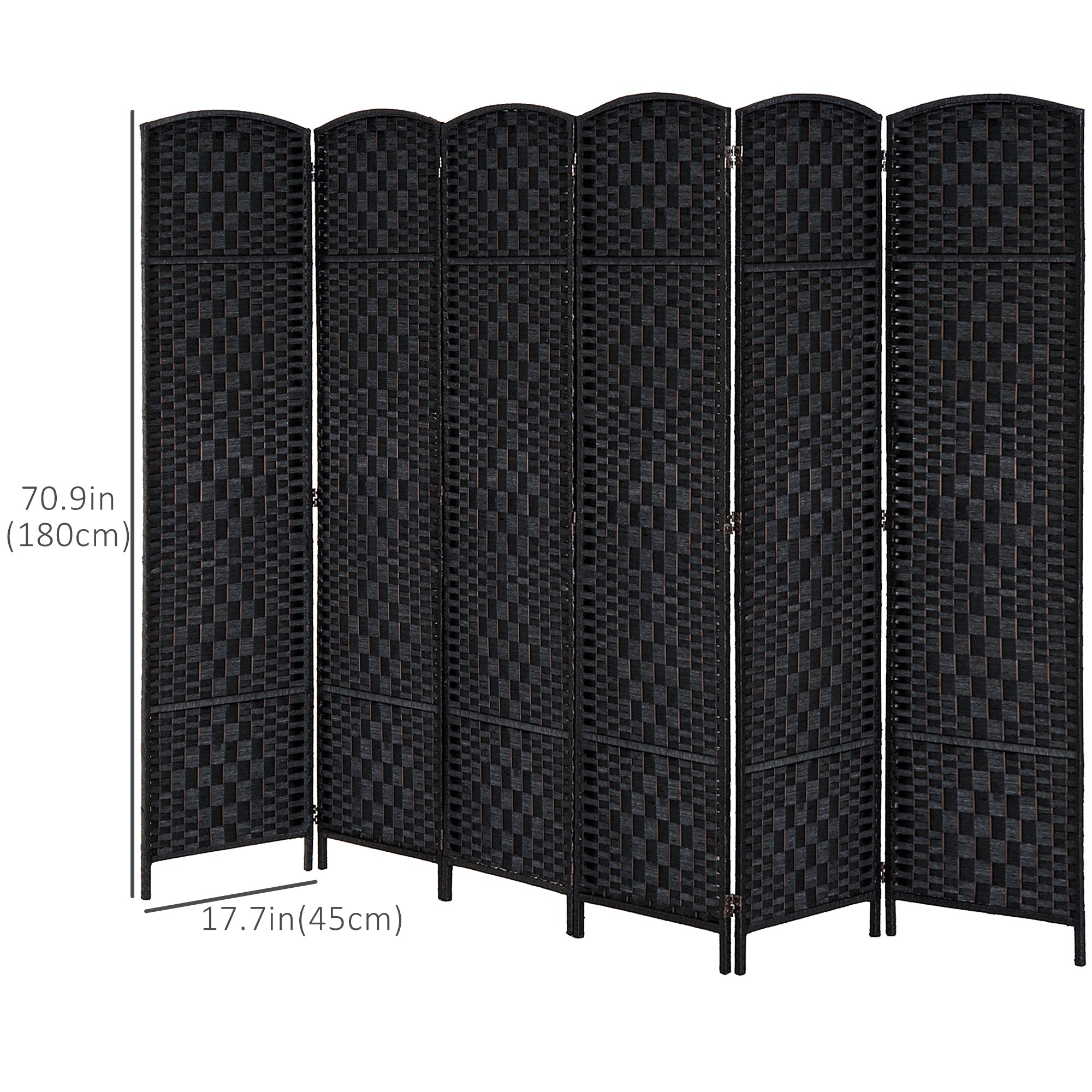 HOMCOM 6 Panels Room Divider, 6 Ft Tall Indoor Portable Folding Privacy Screens, Hand-Woven Double Hinged Freestanding Partition Wall Divider for Home Office, Black