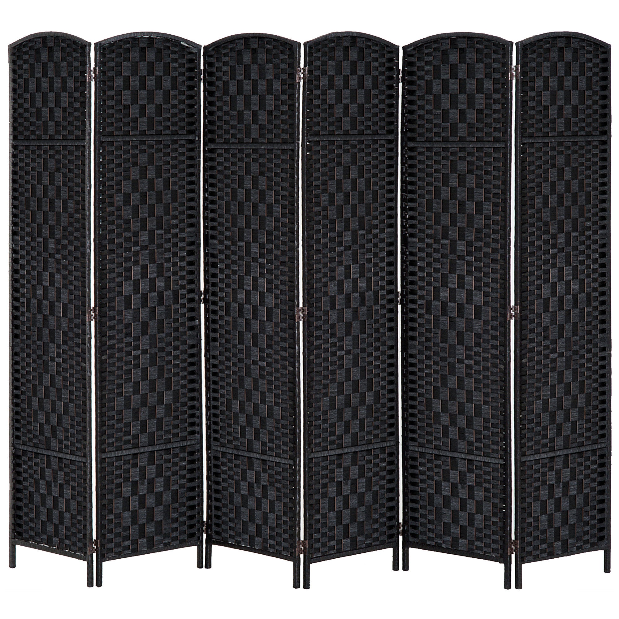 HOMCOM 6 Panels Room Divider, 6 Ft Tall Indoor Portable Folding Privacy Screens, Hand-Woven Double Hinged Freestanding Partition Wall Divider for Home Office, Black