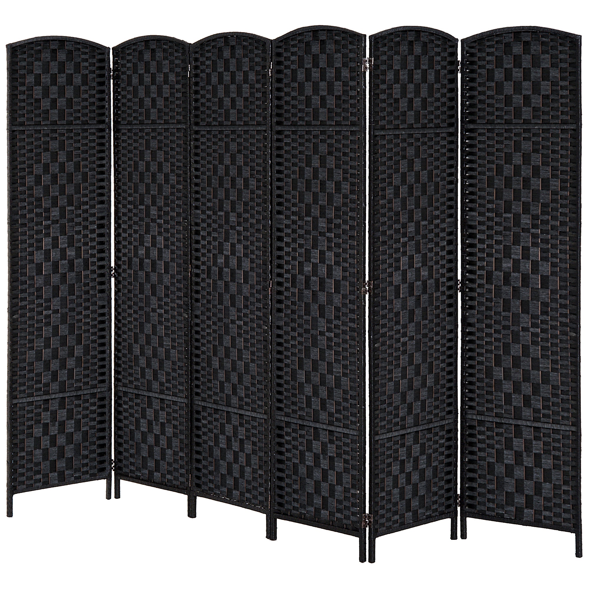 HOMCOM 6 Panels Room Divider, 6 Ft Tall Indoor Portable Folding Privacy Screens, Hand-Woven Double Hinged Freestanding Partition Wall Divider for Home Office, Black