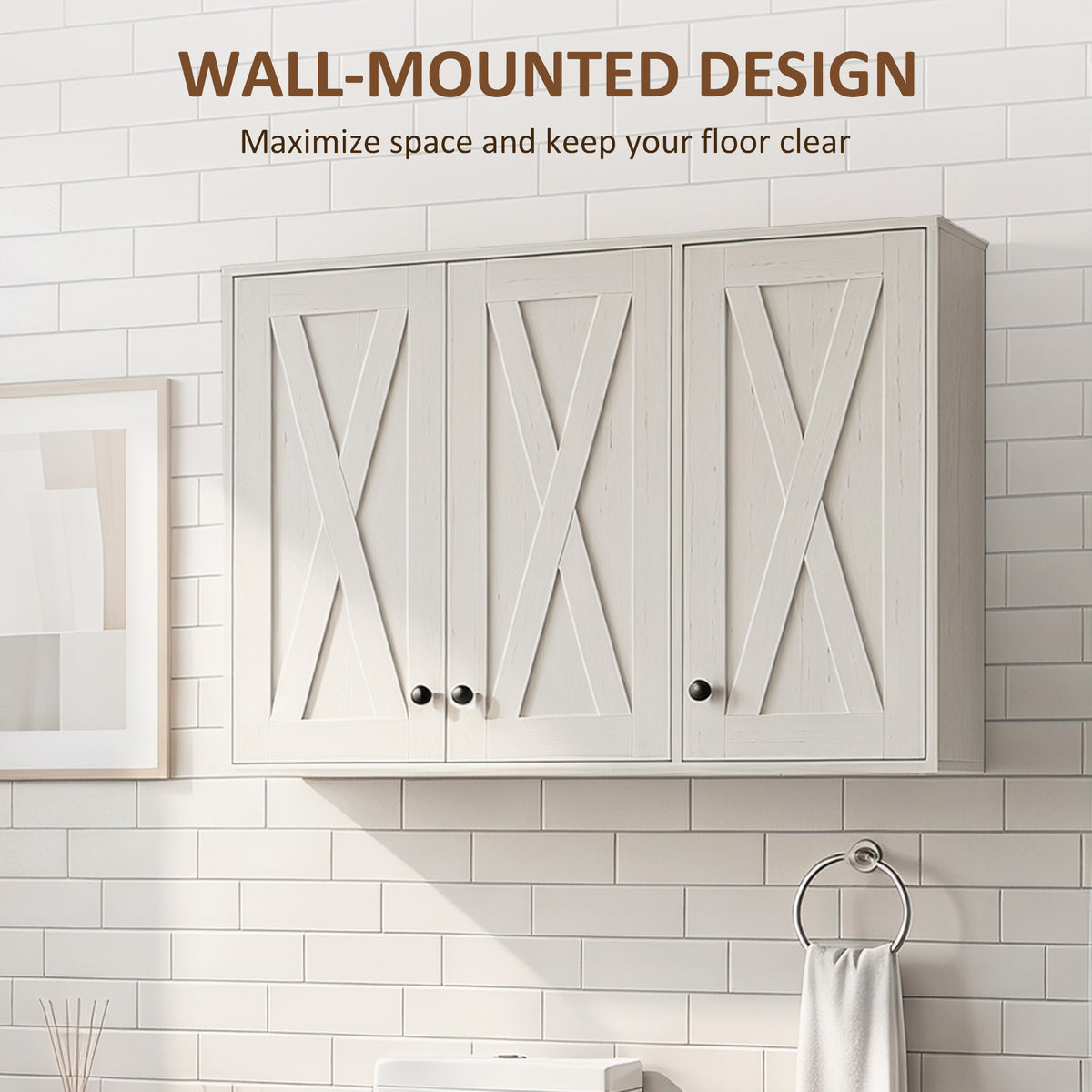 Bathroom Wall Cabinet, Modern Medicine Cabinet Wall Mounted, Over The Toilet Space Saver with 3 Doors Storage and Adjustable Shelves for Toilet Bathroom Restroom, White