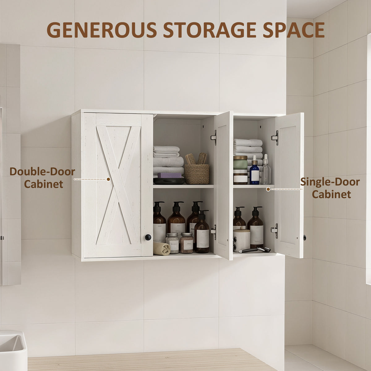 Bathroom Wall Cabinet, Modern Medicine Cabinet Wall Mounted, Over The Toilet Space Saver with 3 Doors Storage and Adjustable Shelves for Toilet Bathroom Restroom, White