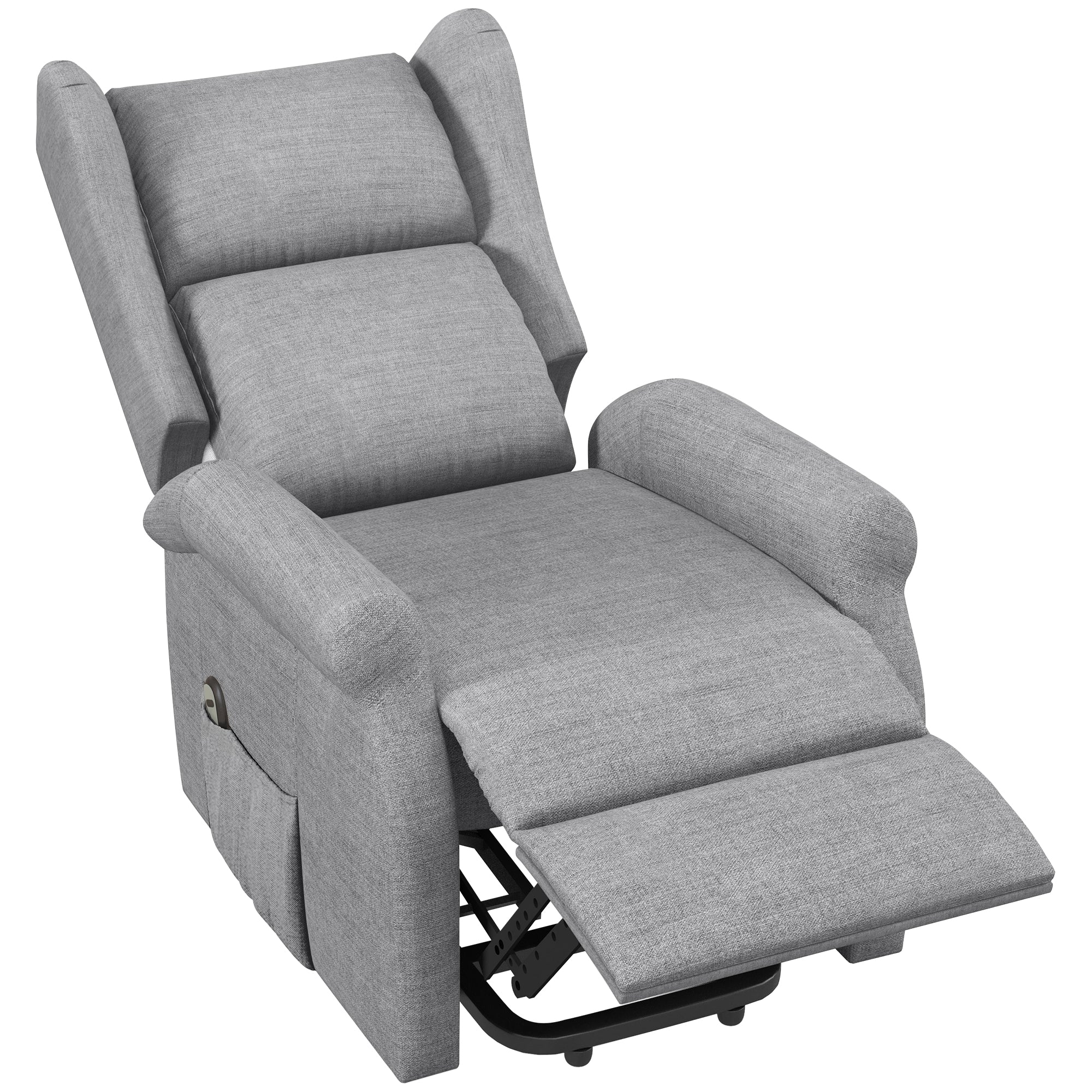 HOMCOM Power Lift Recliner Armchair, Electric Lift Chair for Elderly, Fabric Riser and Reclining Chair with Remote Control, Side Pockets, Extended Footrest, for Living Room, Grey