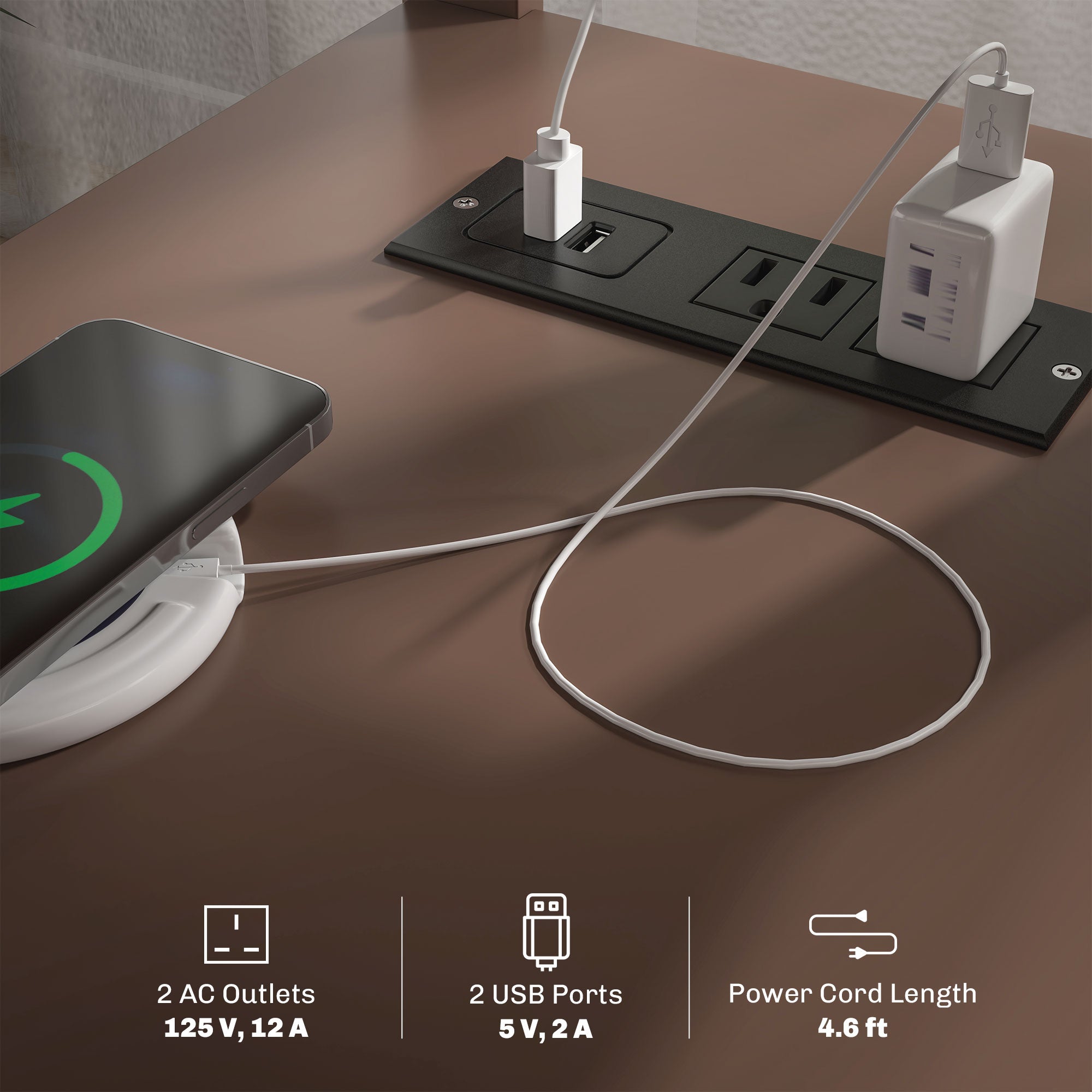 Narrow Side Table w/ Charging Station & USB Ports, End Table with Storage, Brown
