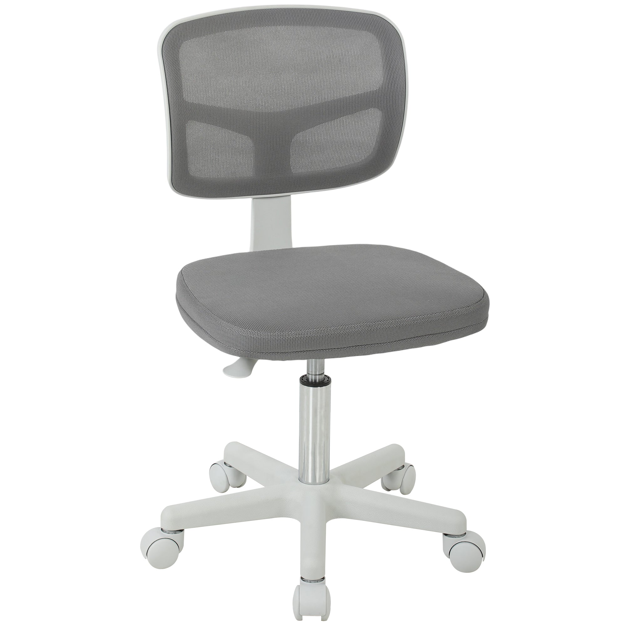 Small Office Chair without Arms, Ergonomic Swivel Mesh Desk Chair with Curved Back and Wheels, Height Adjustable for Home Vanity Computer Dressing Table Study Bedroom, Dark Grey