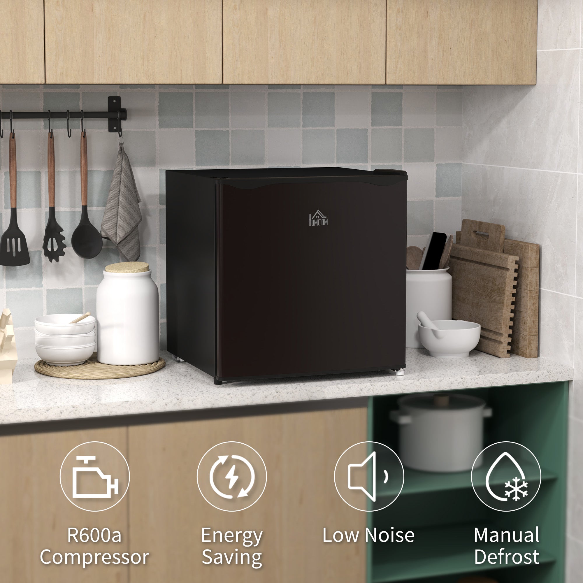 HOMCOM Tabletop Mini Freezer with 35 Litre Capacity, Small Freezer with Reversible Door, Adjustable Temperature and Removable Wire Shelf for Bedrooms, Home Office, Black