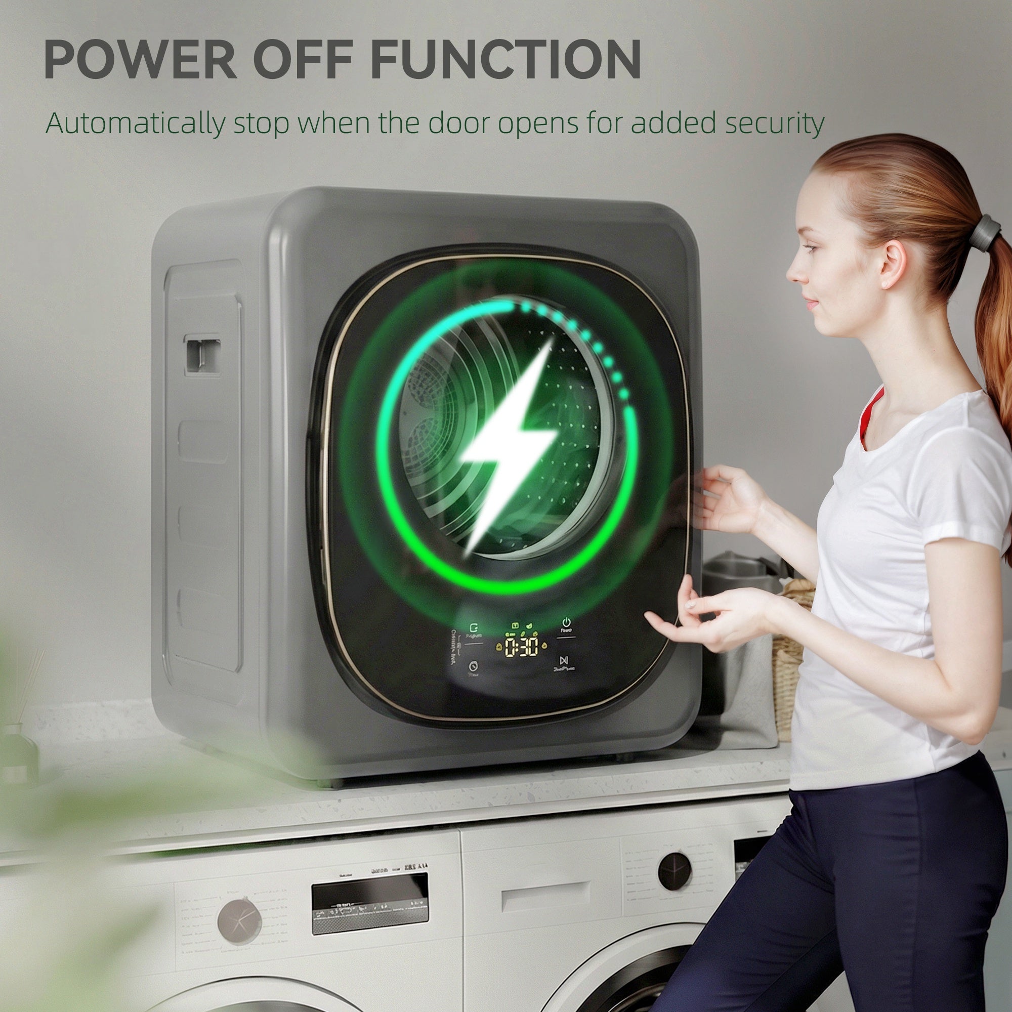 4kg Vented Tumble Dryer, 800W Compact Freestanding Front Tumble Dryer with 5 Drying Mode, Smart Sensor, Timer and Stainless Steel Tub, Wall-Mounted Portable Small Clothes Drying Machine, Grey