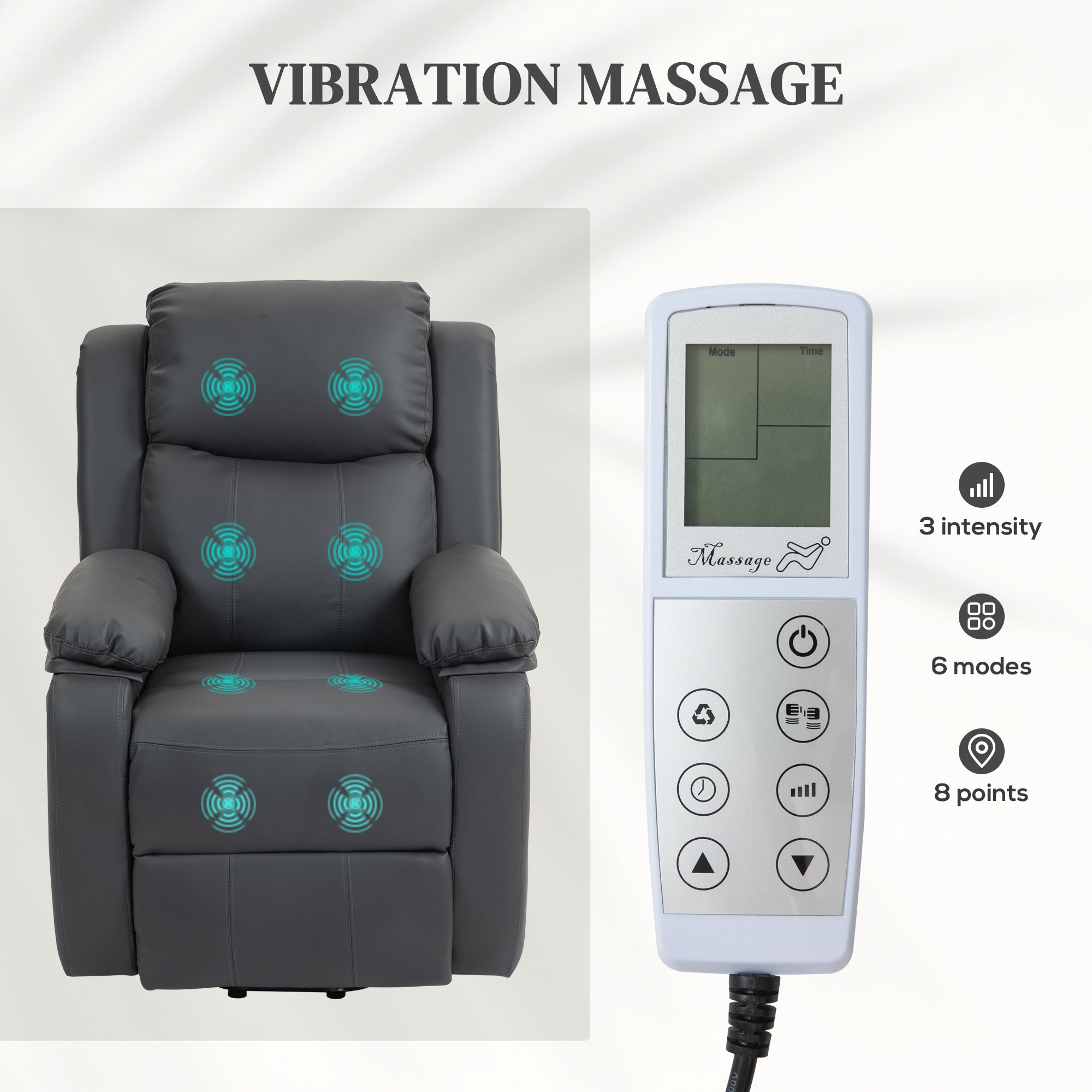 Riser and Recliner Chair with Vibration Massage, PU Leather Power Lift Chair for Elderly with Thick and High Back, Headrest, Removable Armrests, Side Pockets, Electric Lift Armchair, Dark Grey