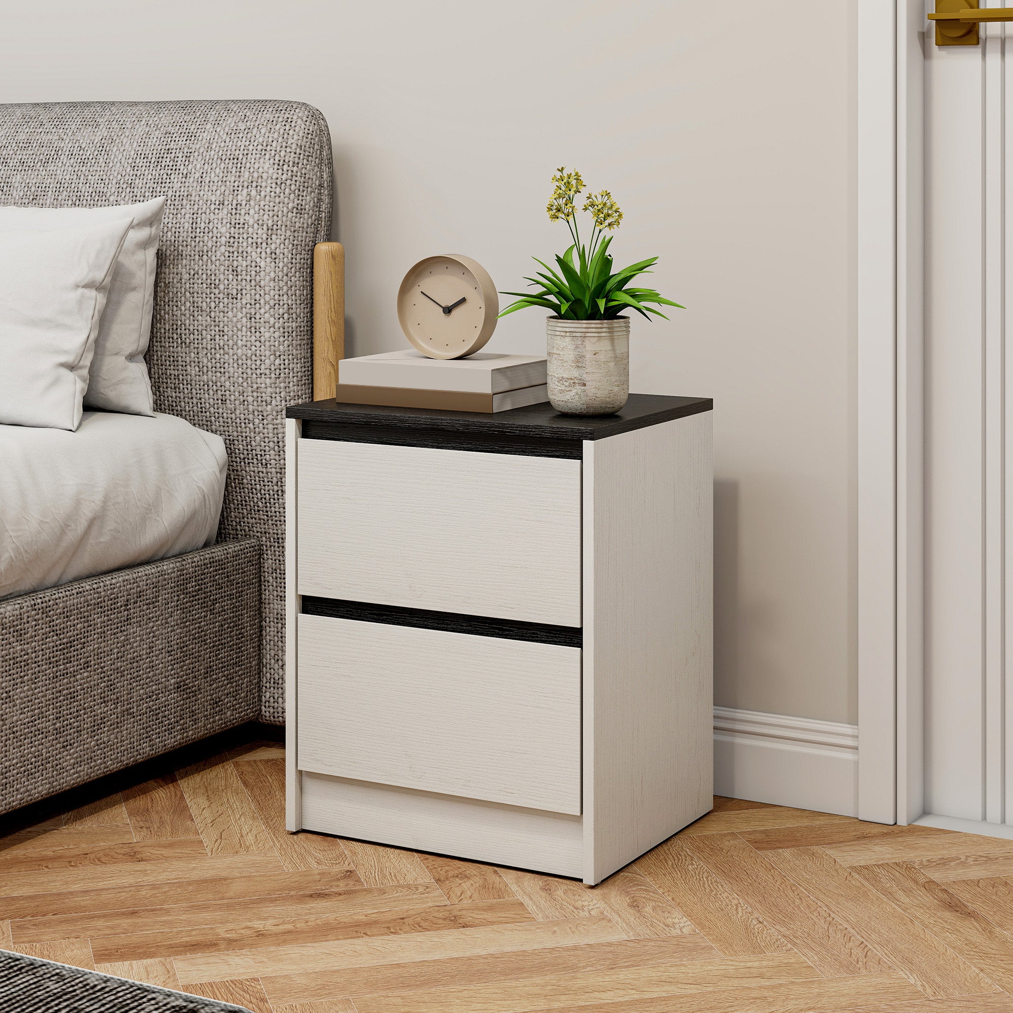 Nightstands Set of 2, Modern Bedside Tables with 2 Drawers, End Side Tables for Bedroom, White