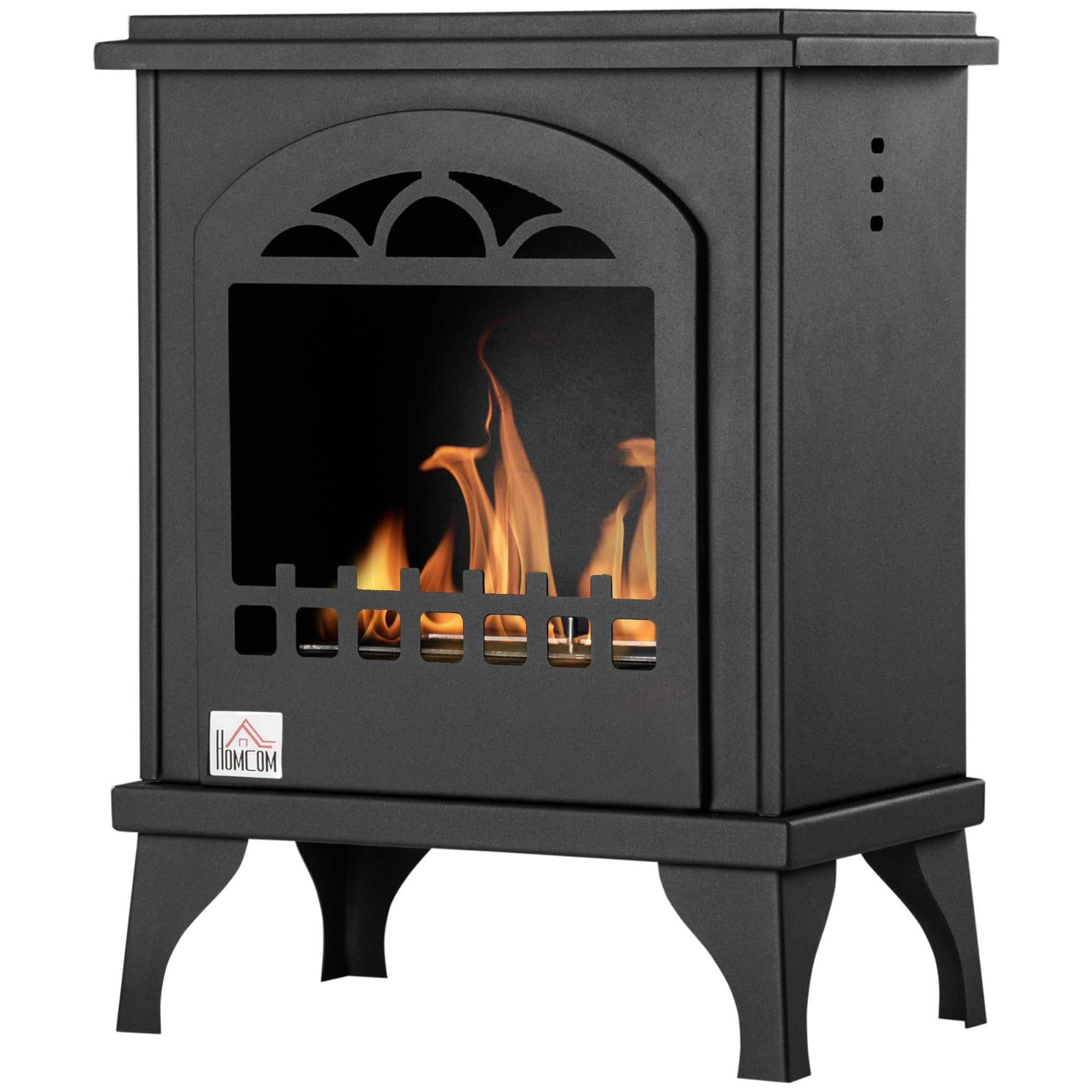 HOMCOM Free Standing Ethanol Fireplace, Bioethanol Heater Stove Fire with 0.9L Tank, 3 Hours Burning Time, Black