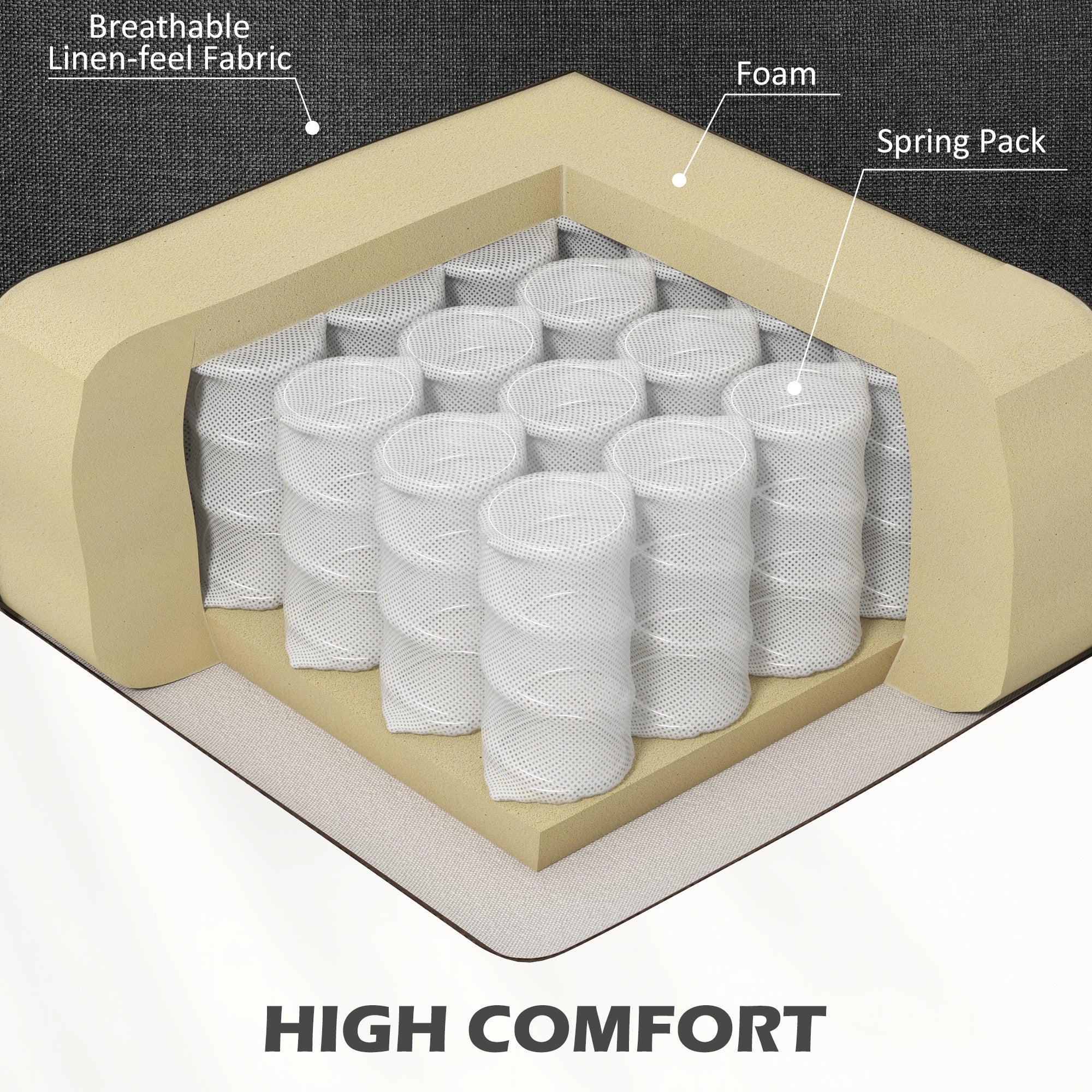 HOMCOM Fabric Accent Chair with Nailhead Trim Rolled Arms and Slatted Wood Frame, Upholstered Lounge Chair for Living Room, Bedroom, Home Office, Charcoal Grey