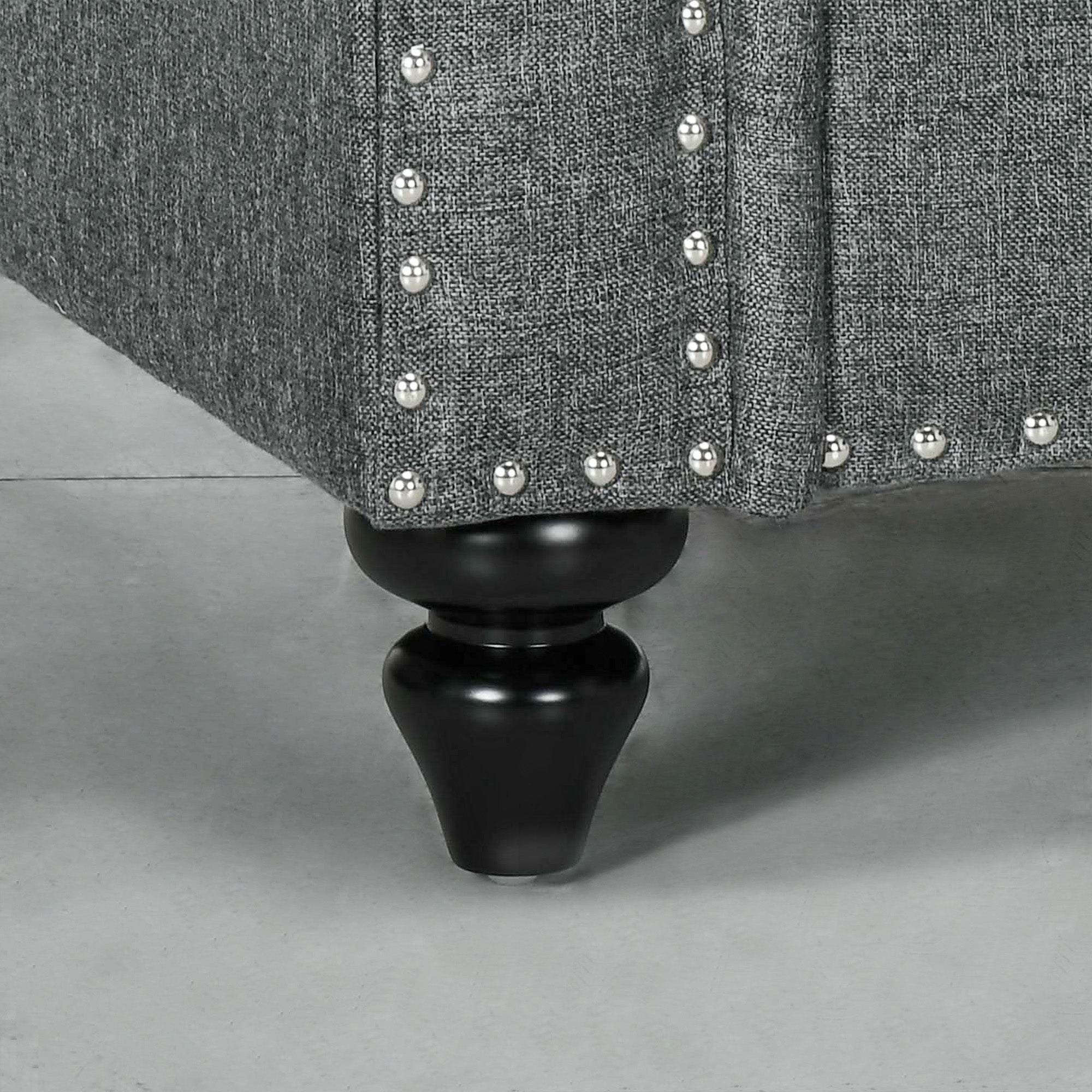 HOMCOM Fabric Accent Chair with Nailhead Trim Rolled Arms and Slatted Wood Frame, Upholstered Lounge Chair for Living Room, Bedroom, Home Office, Charcoal Grey